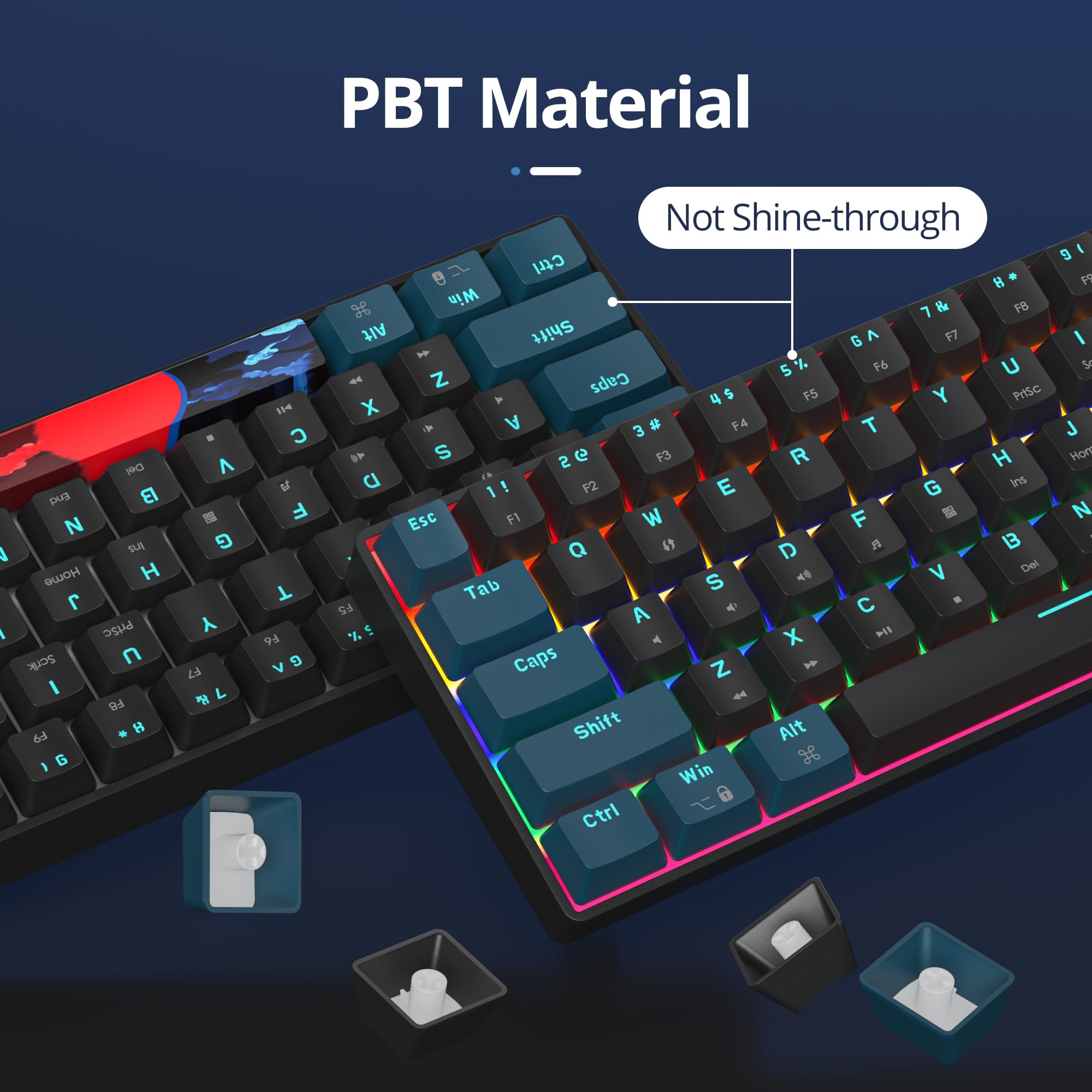 65% Mechanical Gaming Keyboard with Linear Red Switches - Compact Wired 60% Keyboard with RGB Backlit for PC, Laptop Gamers | Perfect for FPS, MOBA & Typing | Surmen 68-Key Mini Keyboard (Monster B-Rainbow Edition)