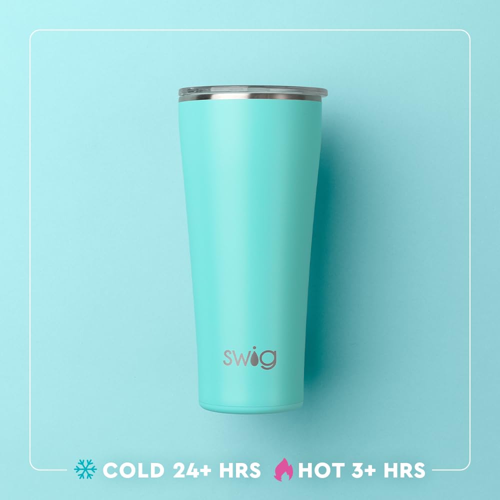 Swig Life 32oz Insulated Stainless Steel Tumbler with Lid - Leakproof Travel Coffee Mug, Cup Holder Friendly, Double Wall Vacuum Insulation for Hot & Cold Drinks - Perfect for Commuting, Camping and Office Use (Party Animal Design)