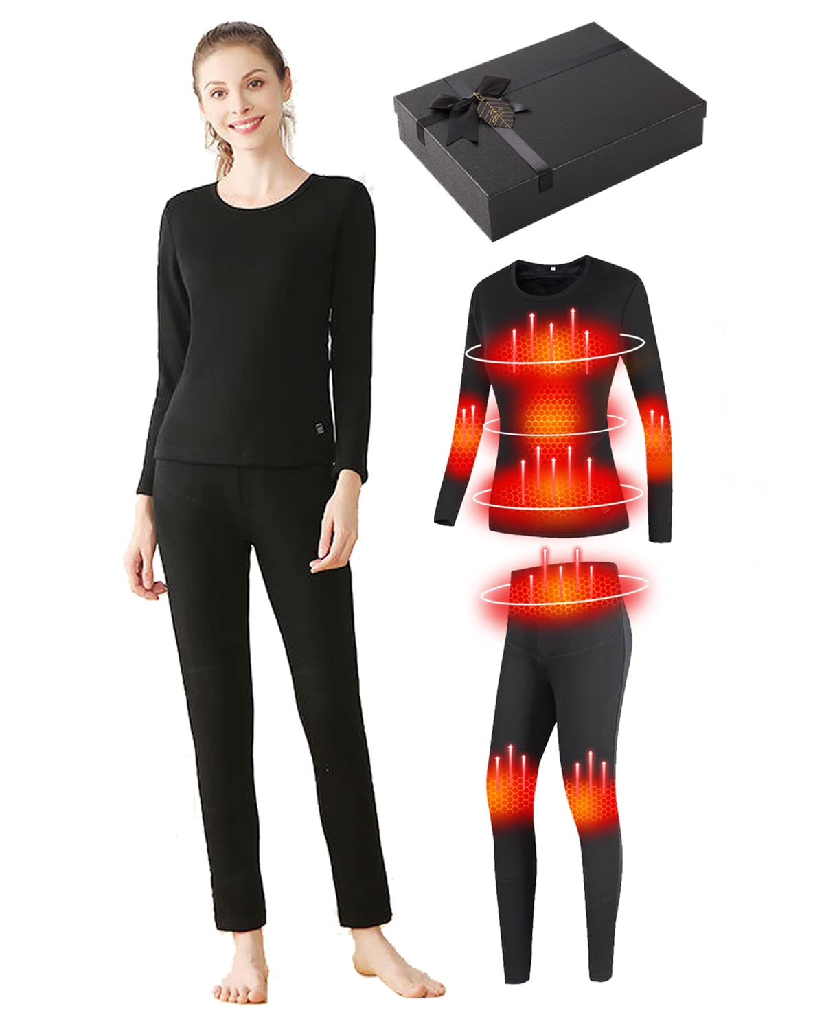 TRUNYAQI Women's Thermal Underwear Set - USB Rechargeable Heated Leggings for Winter, Snow & Cold Weather - Perfect for Skiing, Snowboarding & Outdoor Activities