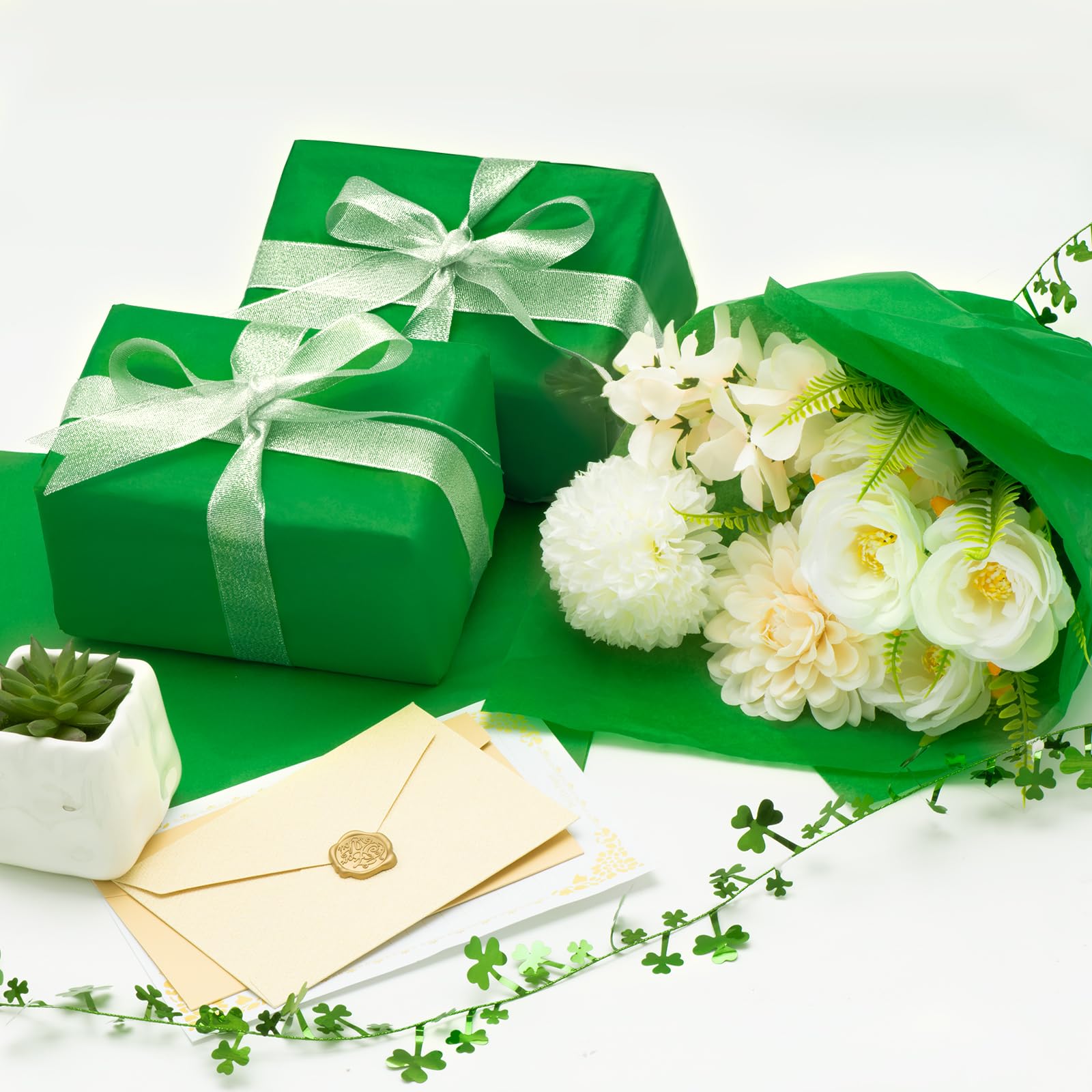 Premium Green Tissue Paper for Gift Wrapping - 115 Sheets (14