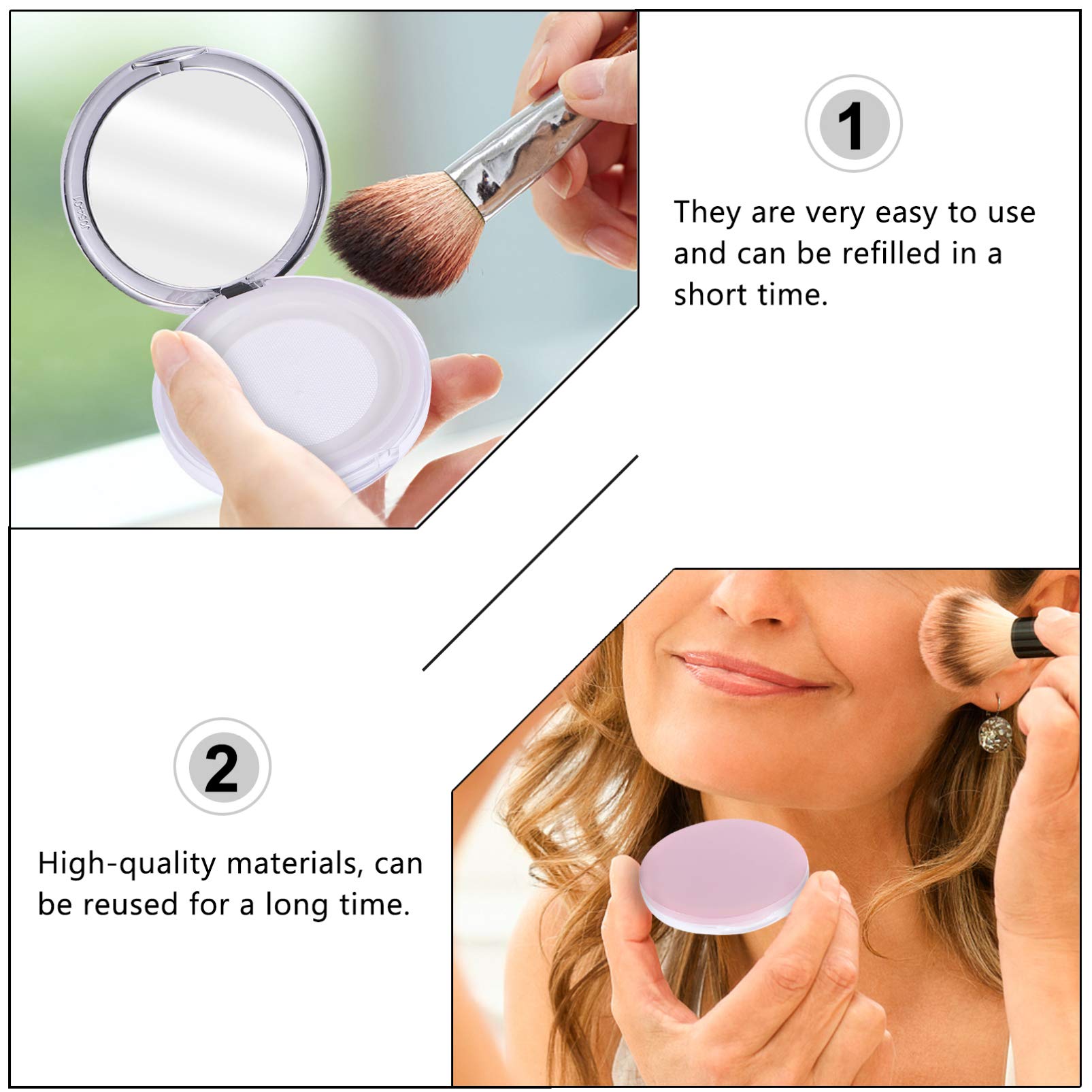 Lurrose 2Pcs Empty 5g Powder Puff Container - Reusable Loose Powder Compact Case with Mirror, Net Sifter & Puff | Travel Makeup Organizer for Mineral Foundation, Setting Powder & Blush | Perfect for Home, Travel & Professional Makeup Kits