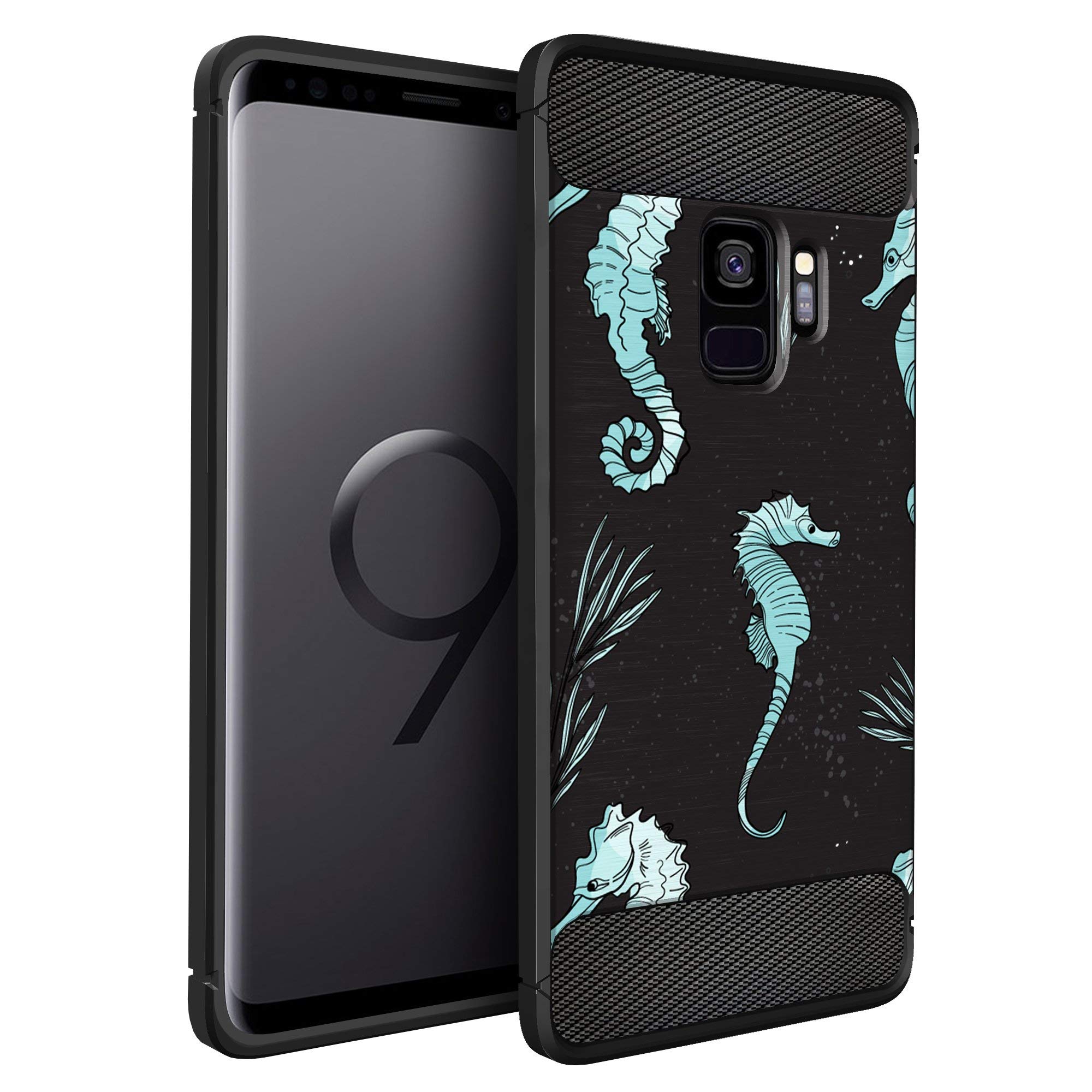 Samsung Galaxy S9 Case - Slim Shockproof TPU Protective Cover with Flexible Design | Blue Seahorse Pattern | Perfect for Everyday Use, Travel & Outdoor Activities