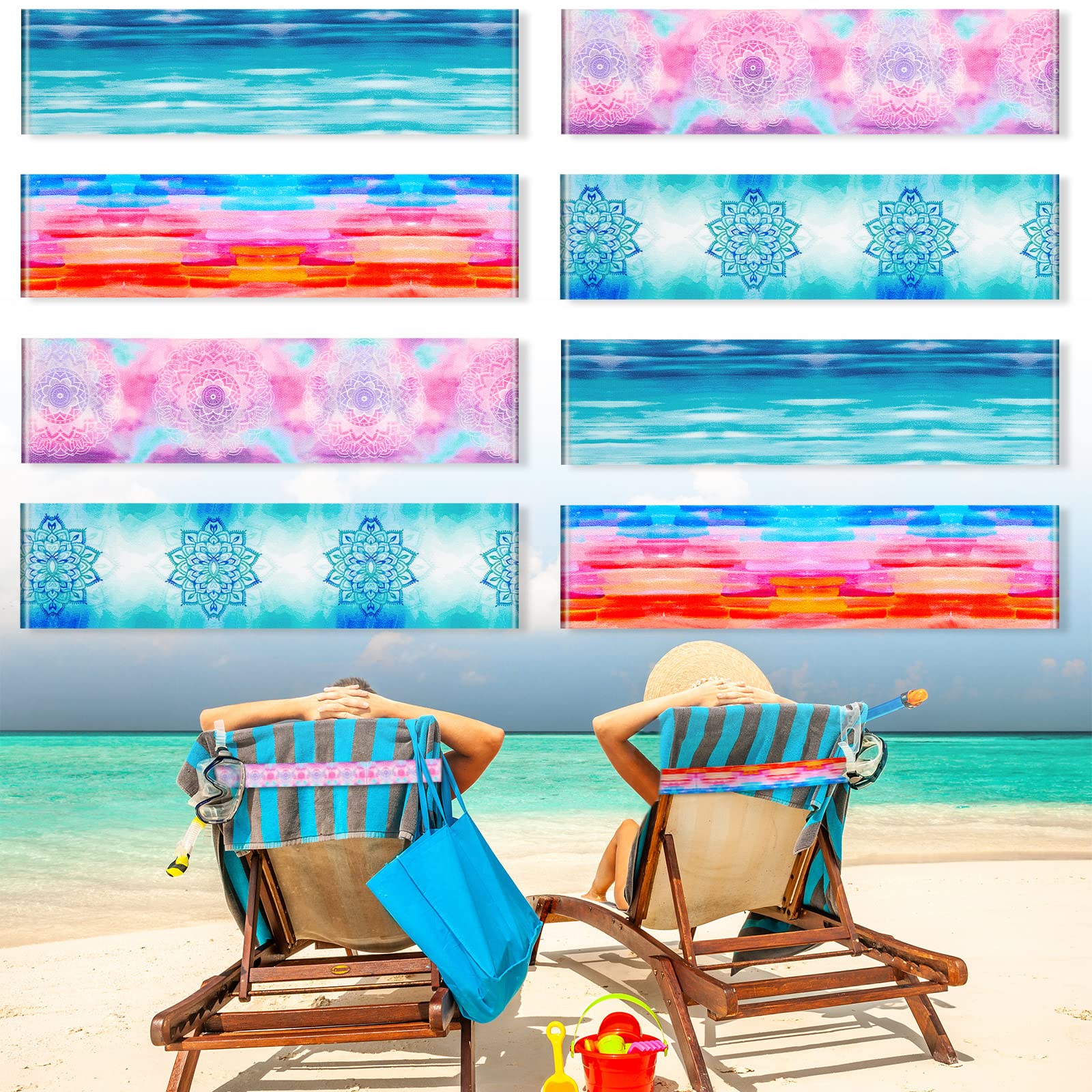 8-Pack Large Elastic Towel Bands for Beach Chairs - 15.75