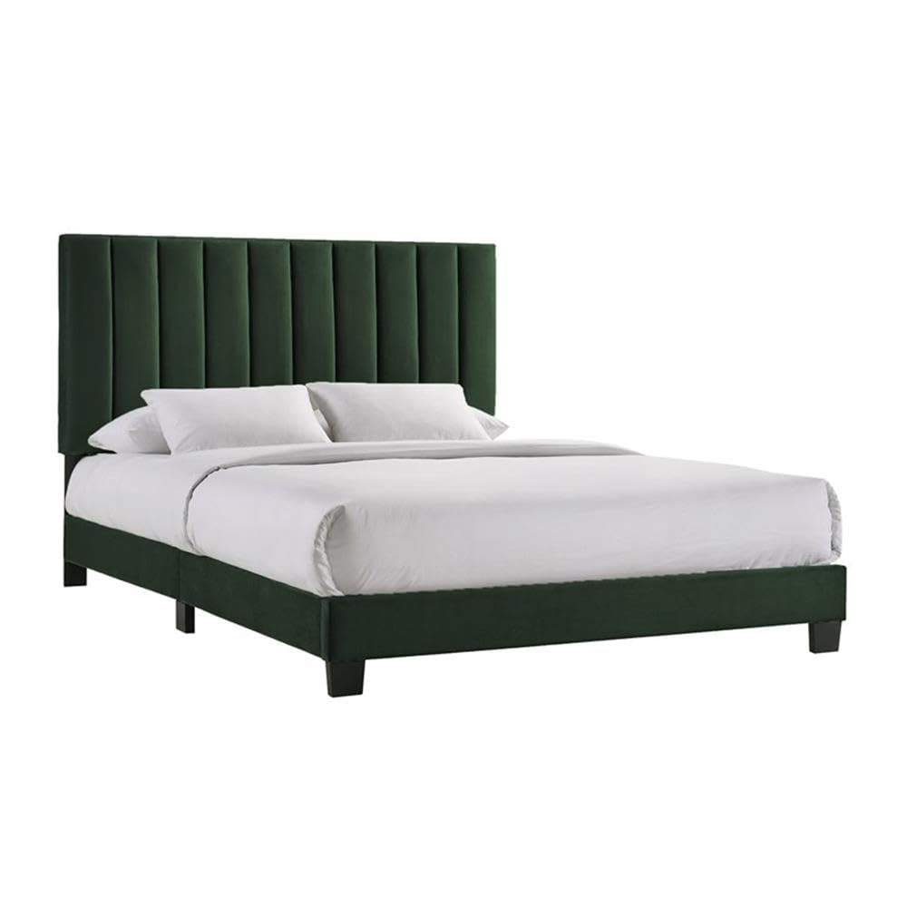 Picket House Furnishings Colbie Upholstered Queen Size Platform Bed Frame with Built-in Nightstands - Modern Bedroom Furniture for Small Spaces & Guest Rooms