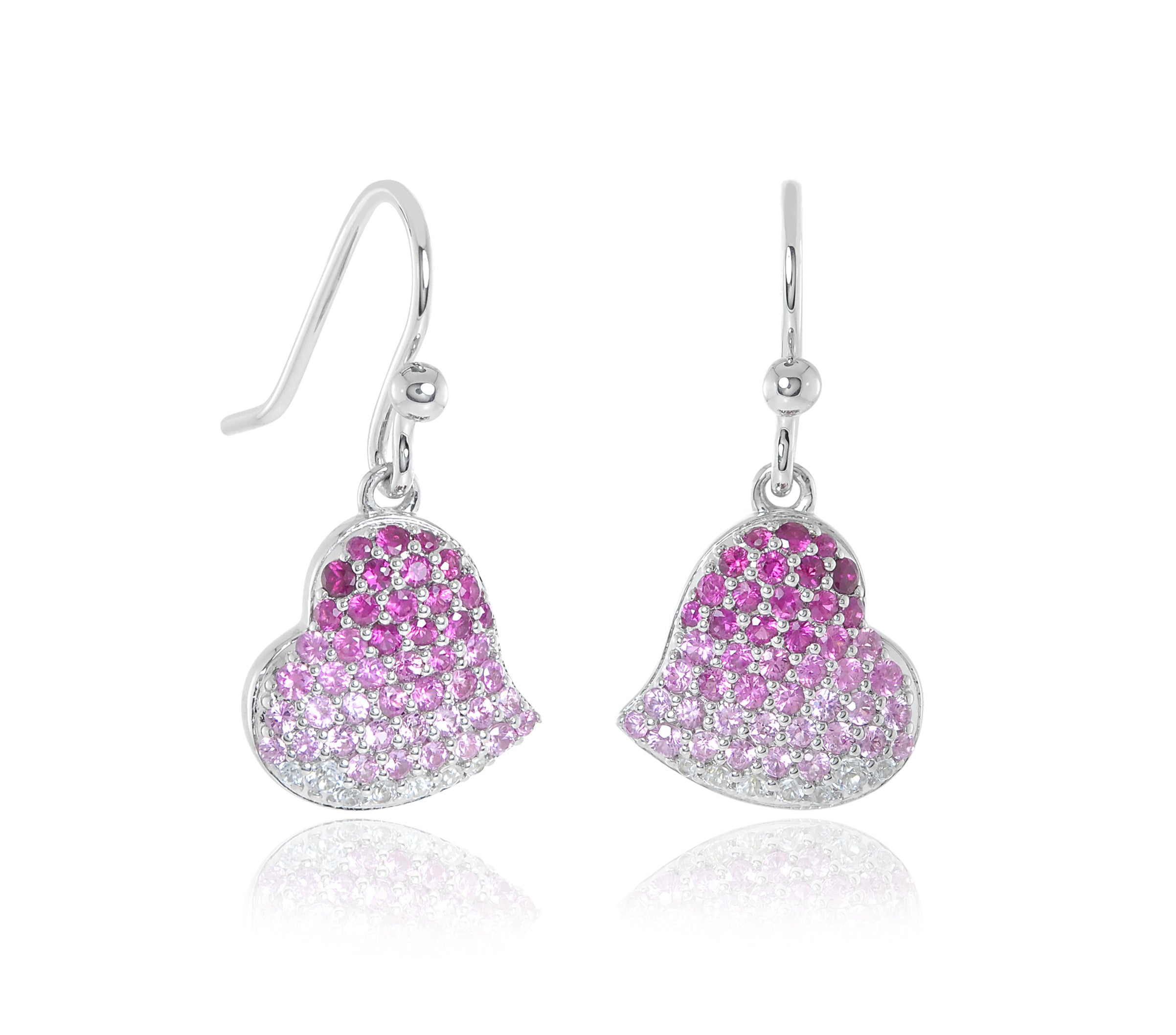 Pink Ombre Ruby & Sapphire Heart Drop Earrings for Women - Dainty Valentine's Day Gift, Bridesmaid Jewelry, Anniversary Present - Perfect for Romantic Dates, Weddings & Special Occasions