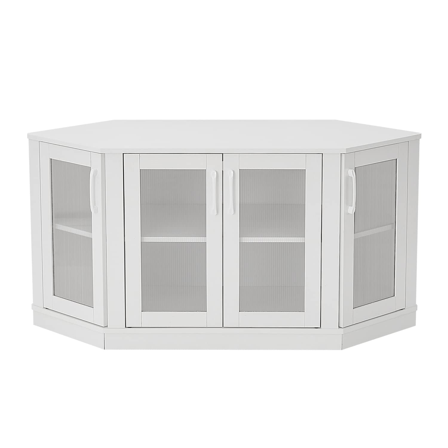 Panana 47 Inch Corner TV Stand with 4 Doors & Shelves - White Media Console for Living Room, Fits TVs up to 51 Inch - Perfect for Small Spaces & Apartment Entertainment Centers