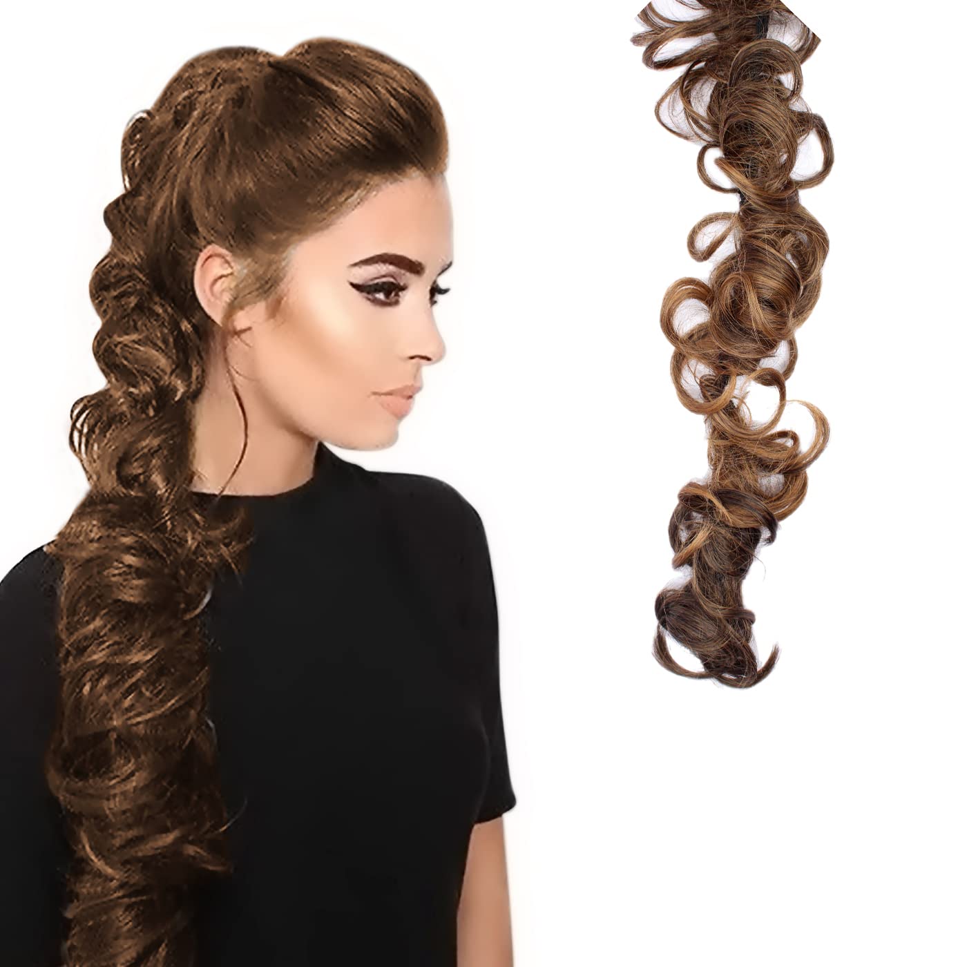 Kabello Messy Curly Hair Clip-in Frill Extension - Instant Hairstyle with Golden Highlights | Perfect for Cosplay, Parties & Everyday Glam