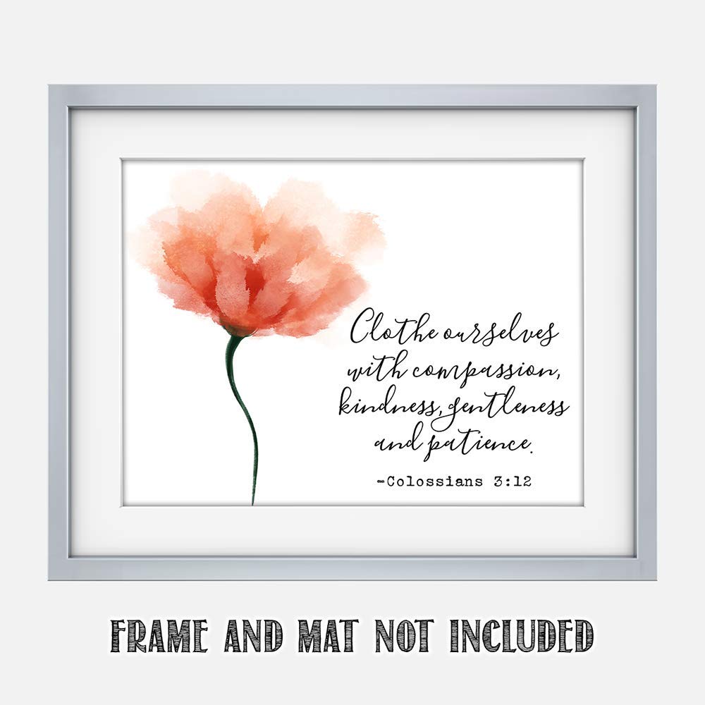 TJ Originals Christian Bible Verse Wall Art - Colossians 3:12 Inspirational Scripture Print 11x14, Compassion Quote Home Decor, Religious Gift for Women, Family & Friends (Flower Pastel) | Perfect for Living Room, Bedroom, Church & Office Decor