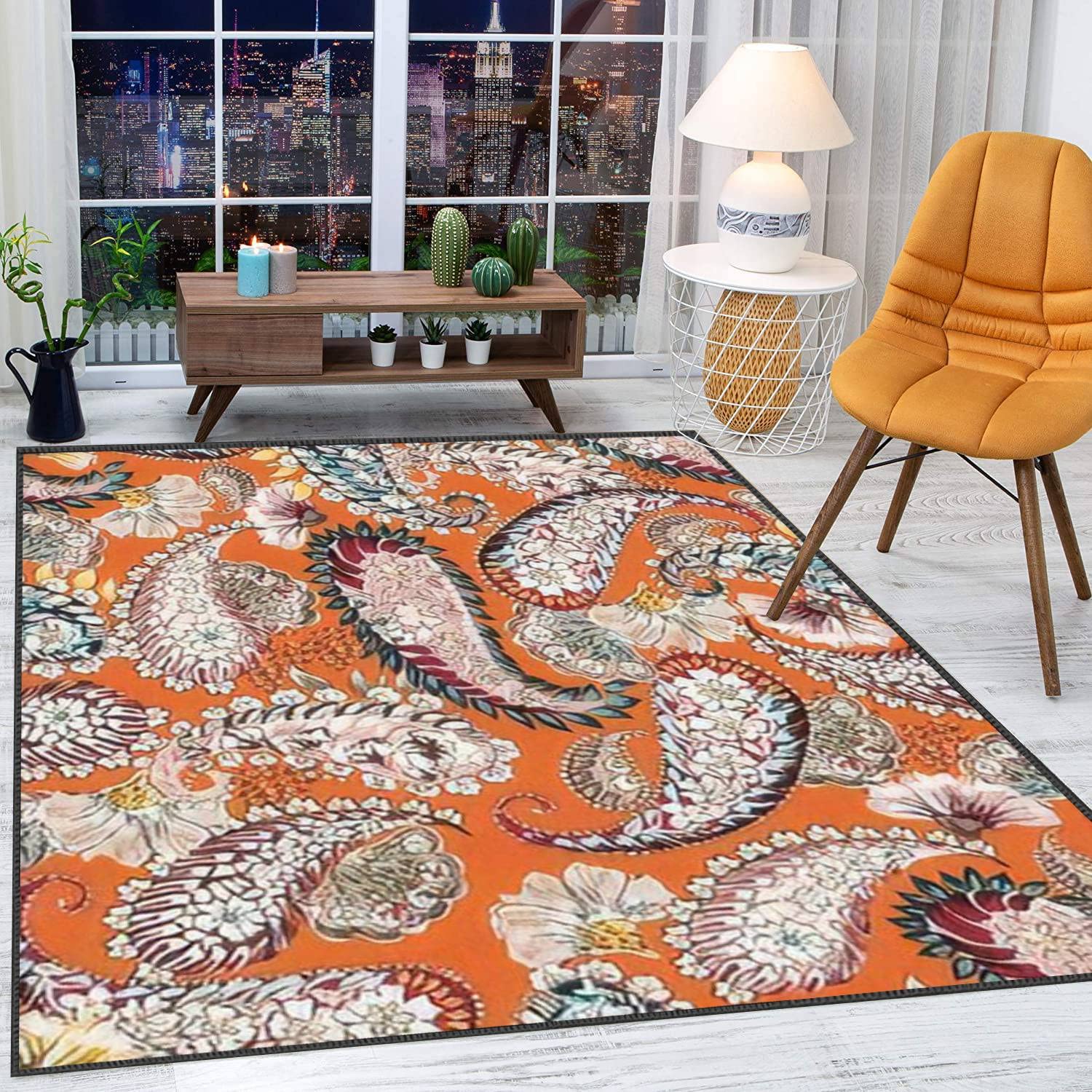 Modern Soft Large Area Rug - Vintage Paisley Design, Colorful Non-Slip Carpet for Living Room, Bedroom & Playroom | Durable Seamless Fabric Texture | Perfect for Home Decor, Kids' Play Area & Cozy Spaces