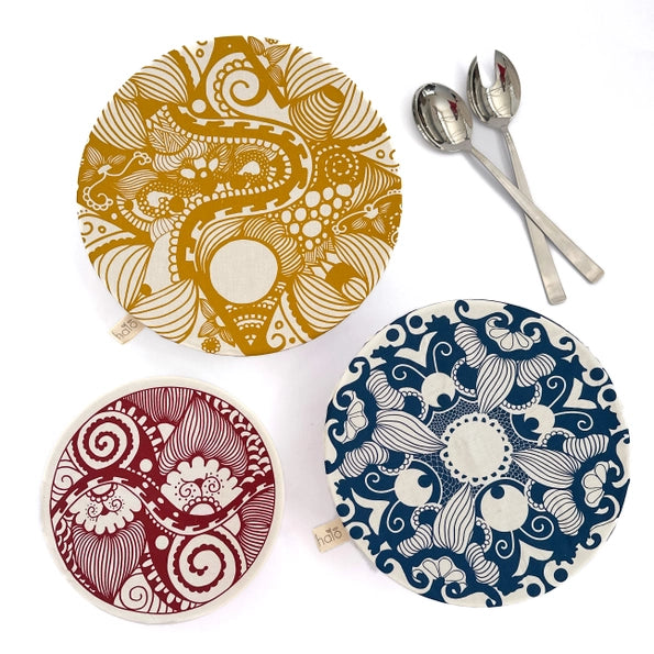 Paradise Large Dish and Bowl Cover Set - 3-Piece Reusable Food Covers for Bowls, Plates & Dishes - Microwave Safe & BPA-Free - Perfect for Food Storage, Meal Prep & Leftovers