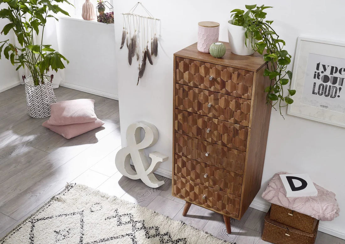 Gfine 6-Drawer Solid Acacia Wood Dresser 53x42x128cm - Perfect for Bedroom Storage & Closet Organization