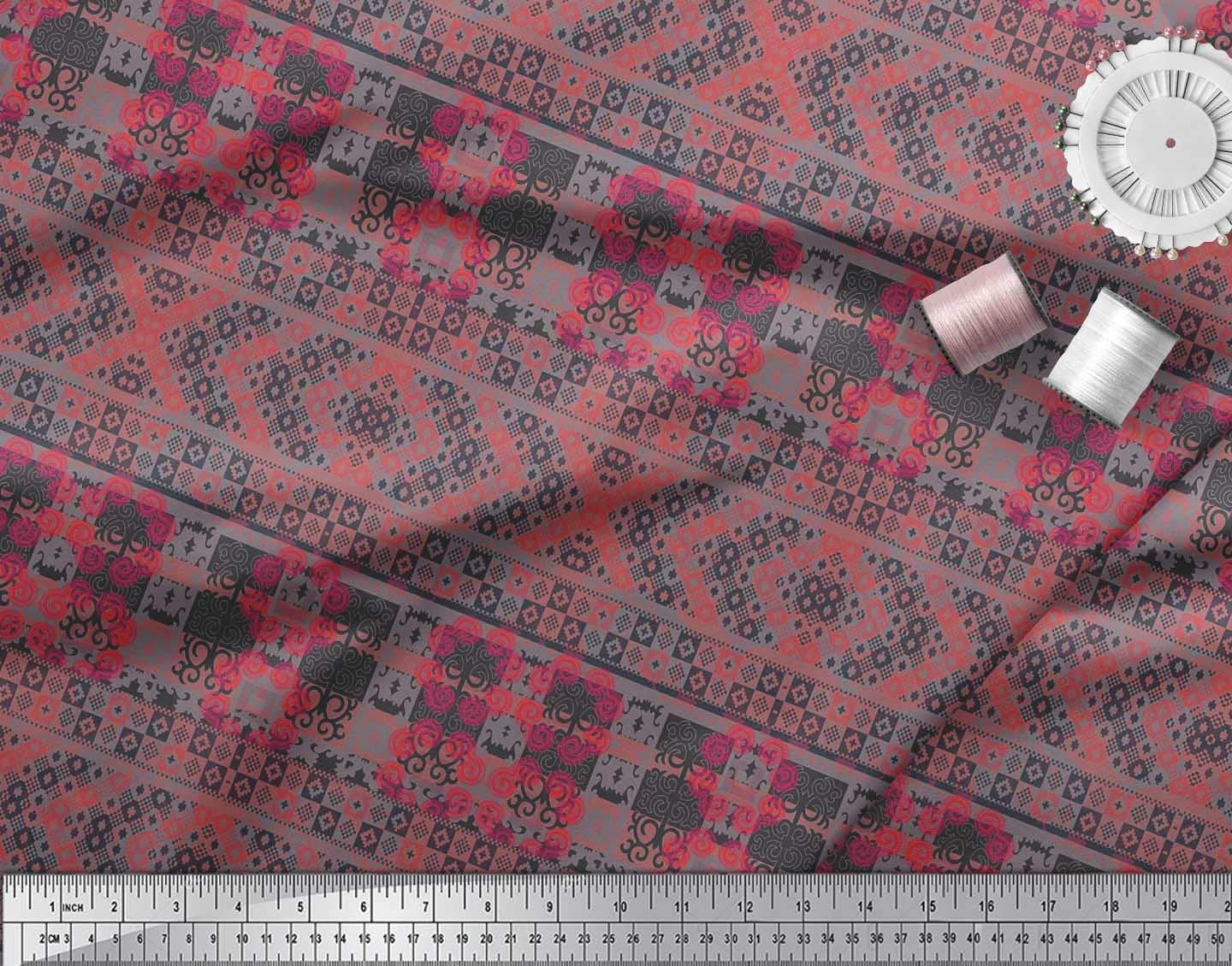 Soimoi Moss Georgette Brown Fabric by The Yard - 42 Inch Wide Check & Damask Ethnic Printed Textile for Dresses, Curtains, Home Decor and DIY Crafts - Classic Modern Fusion Fabric for Sophisticated Sewing Projects