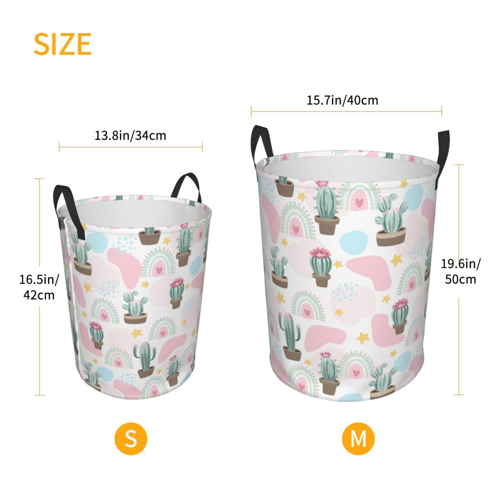Cute Cactus Cow Print Collapsible Laundry Basket with Handle - Waterproof Fabric Hamper for Clothes, Toys & Bathroom Storage - Space Saving Large Dirty Clothes Bin for Home, Dorm & Nursery Organization