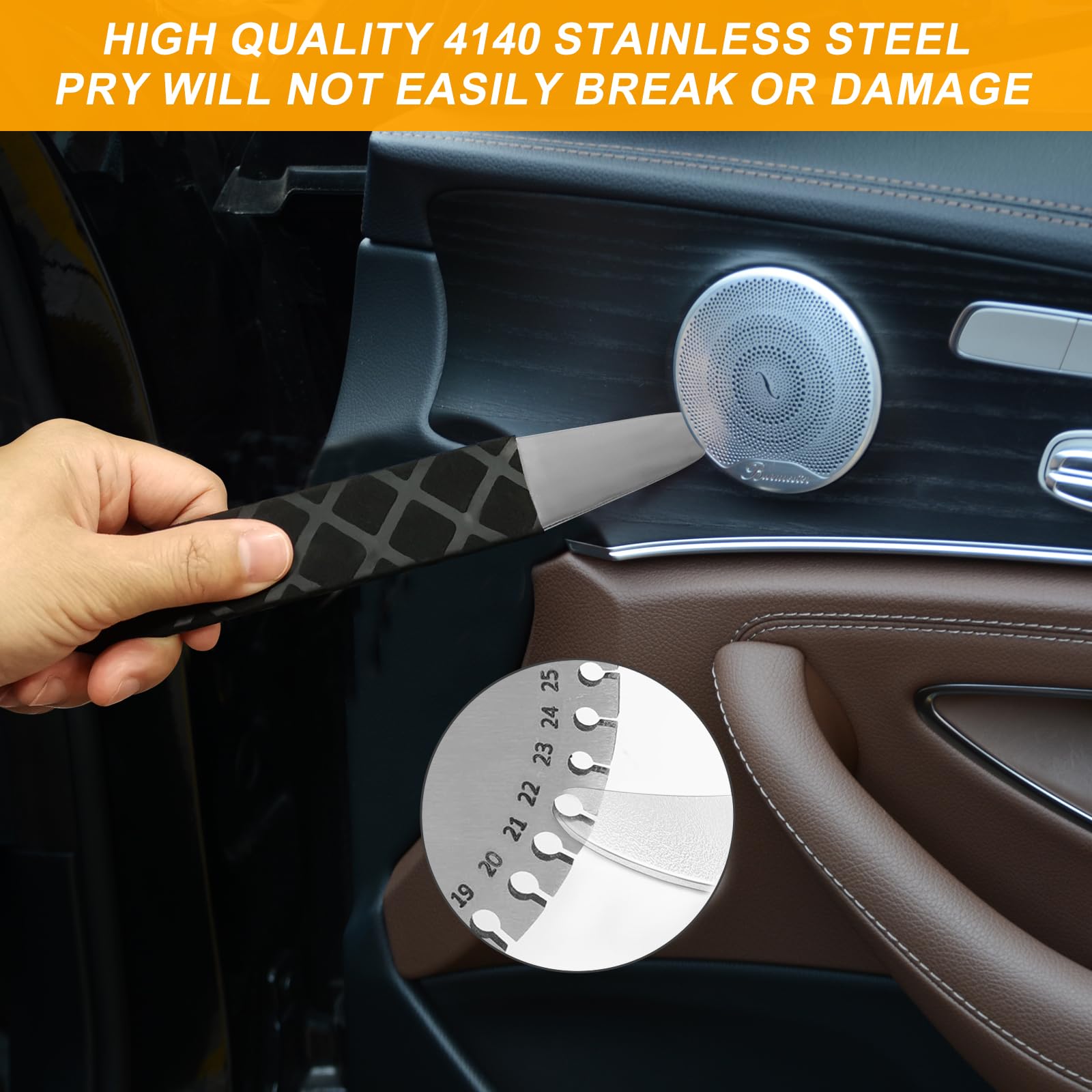 6PCS Auto Trim Removal Tool Kit - 4140 Pry Tool Metal Pry Bar Set for Door Panel & Dash Removal - Automotive Car Radio Audio Installer Kit (Black) - Perfect for Car Repair, DIY Projects & Professional Use