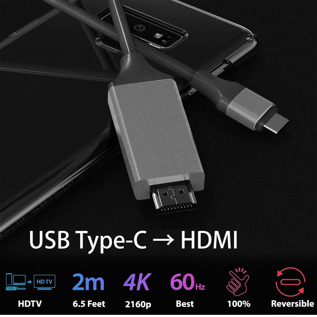 4K USB-C to HDMI Cable 6Ft - Thunderbolt 3 Compatible for Samsung Galaxy A11 - Ultra HD 2160p@30Hz - Home Office Monitor Extension for Laptop, TV & Projector - Perfect for Presentations, Gaming & Streaming