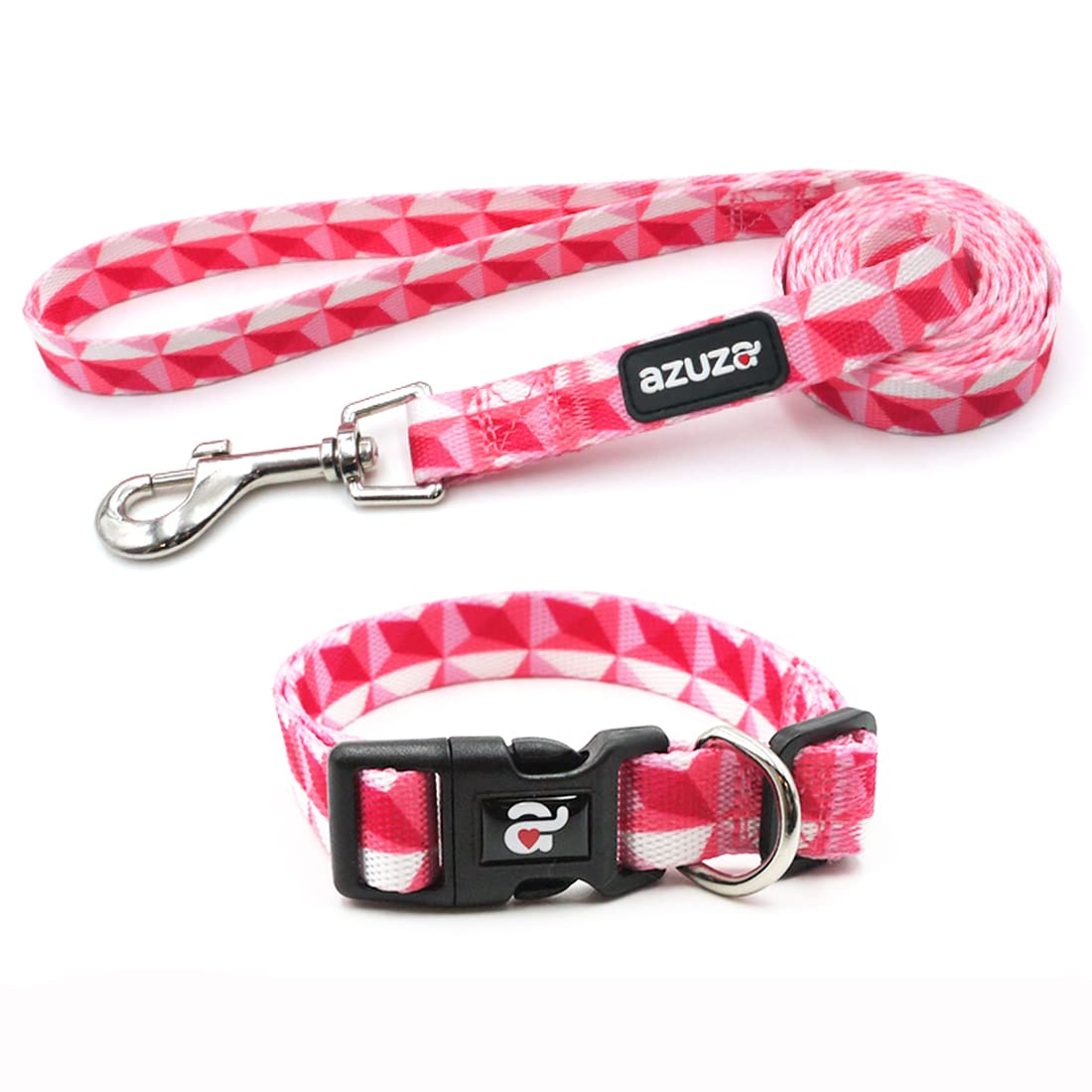 Azuza Adjustable Nylon Dog Collar and Leash Set for Extra Small Dogs - Pink Prism Design | Perfect for Puppies, Small Breeds & Daily Walks