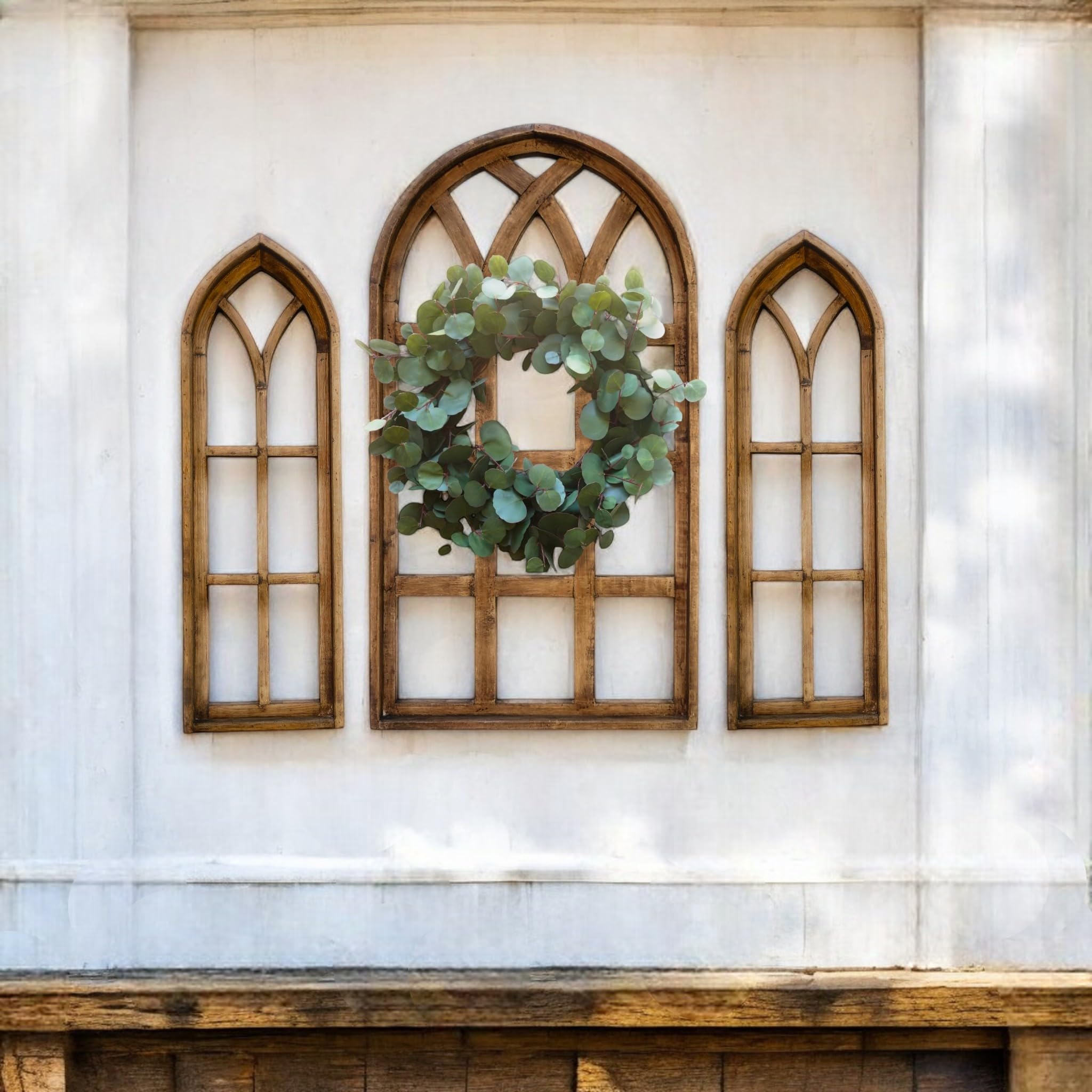 Set of 3 Rustic Brown Ash Wood Cathedral Window Arches - Farmhouse Sunset Grove Collection | Perfect for Home Decor, Wedding Backdrops & Photo Props