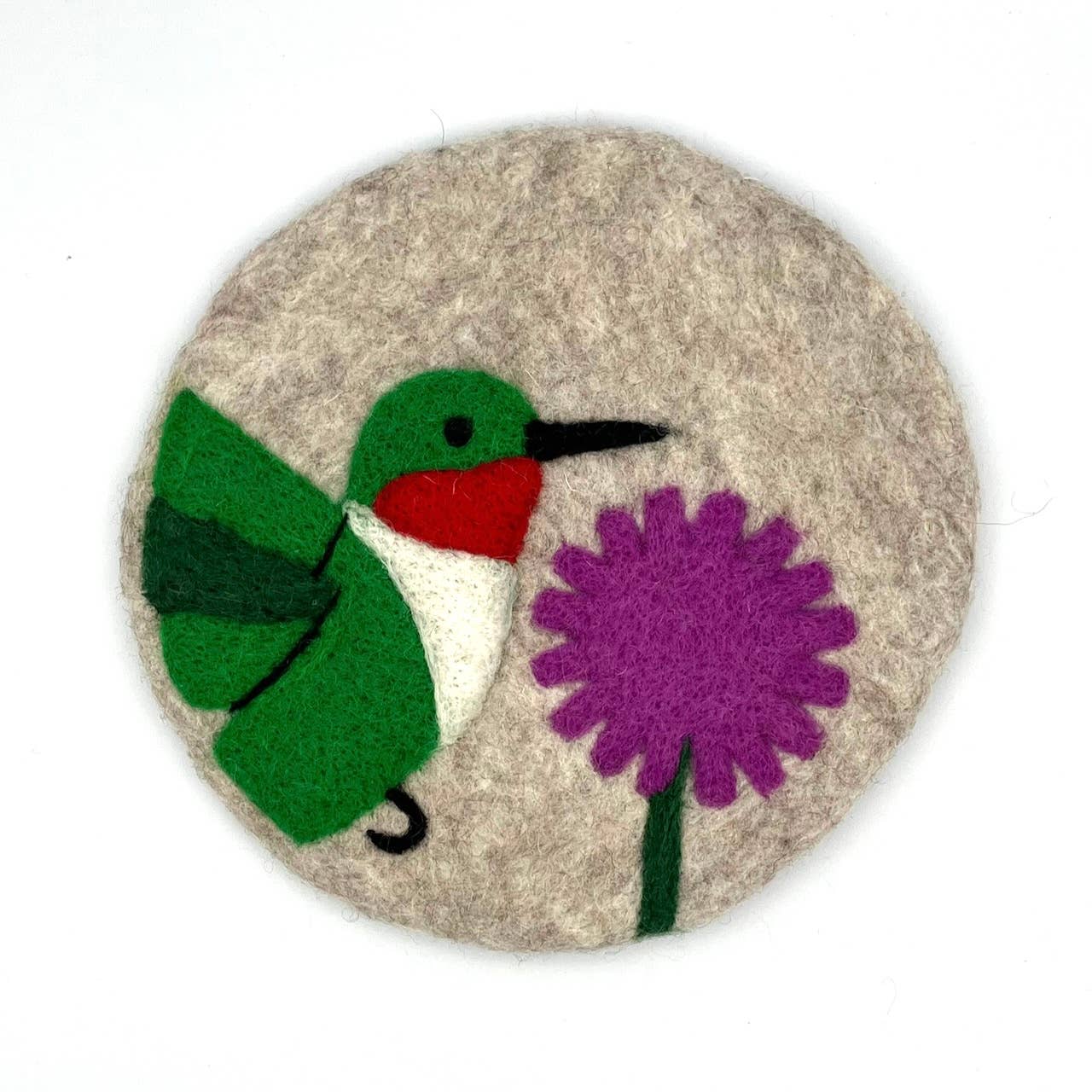 Ruby-throated Hummingbird Round Felt Trivet - Heat Resistant Coaster for Hot Pots & Pans - Perfect for Kitchen, Dining Table, and Home Decor