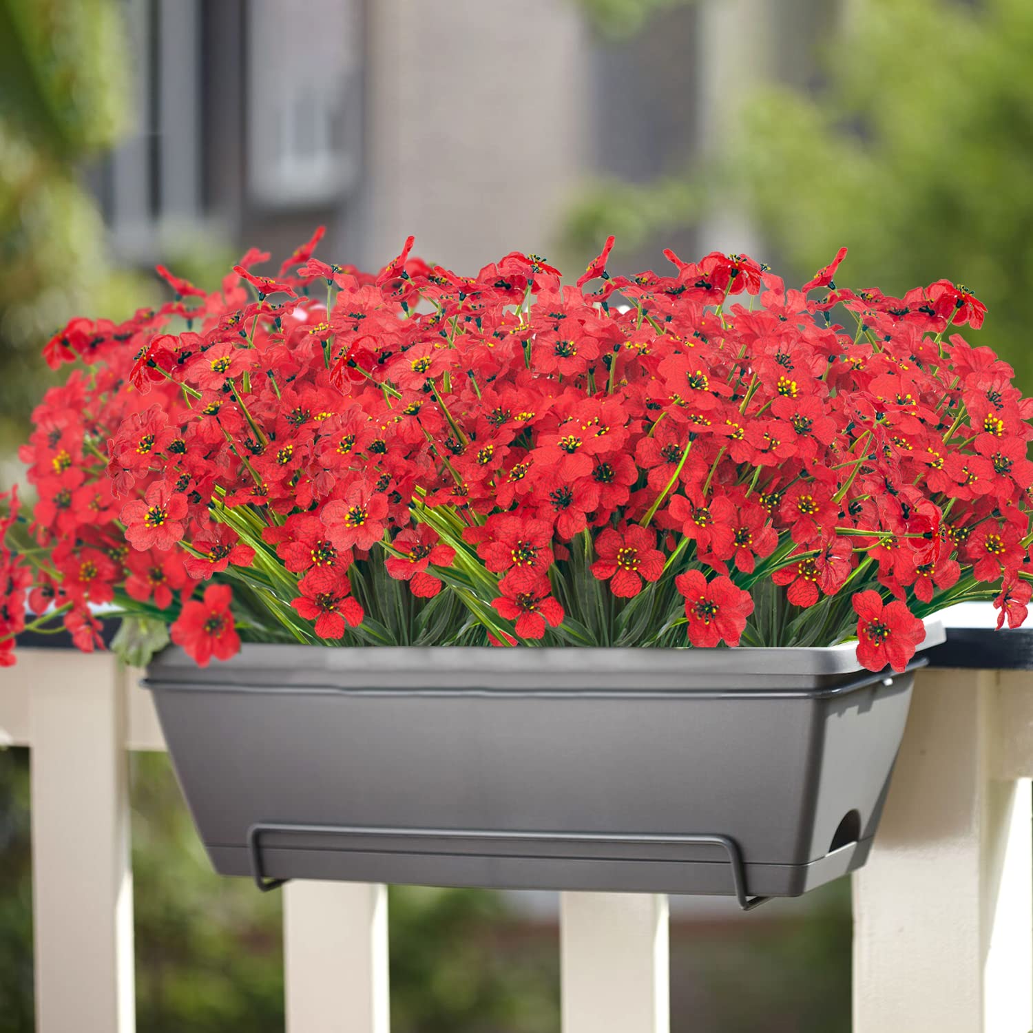 20 Bundles UV Resistant Artificial Flowers for Outdoor Decor - Faux Red Roses for Garden, Porch, Patio & Wedding Arrangements