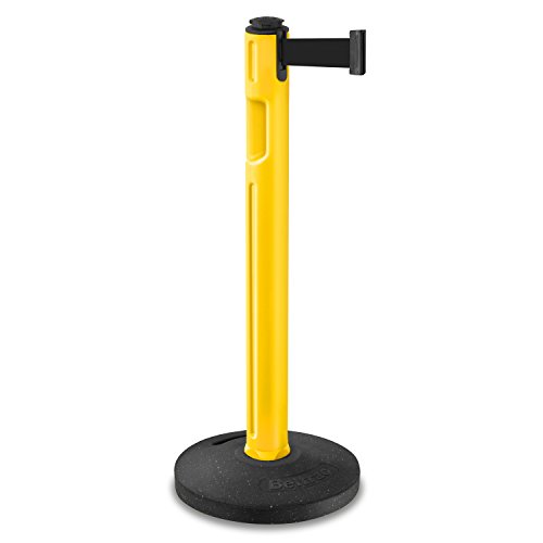Tempest Outdoor Stanchion with 12ft Retractable Belt - Yellow Post with Black Webbing - Perfect for Crowd Control, Event Queues & Social Distancing