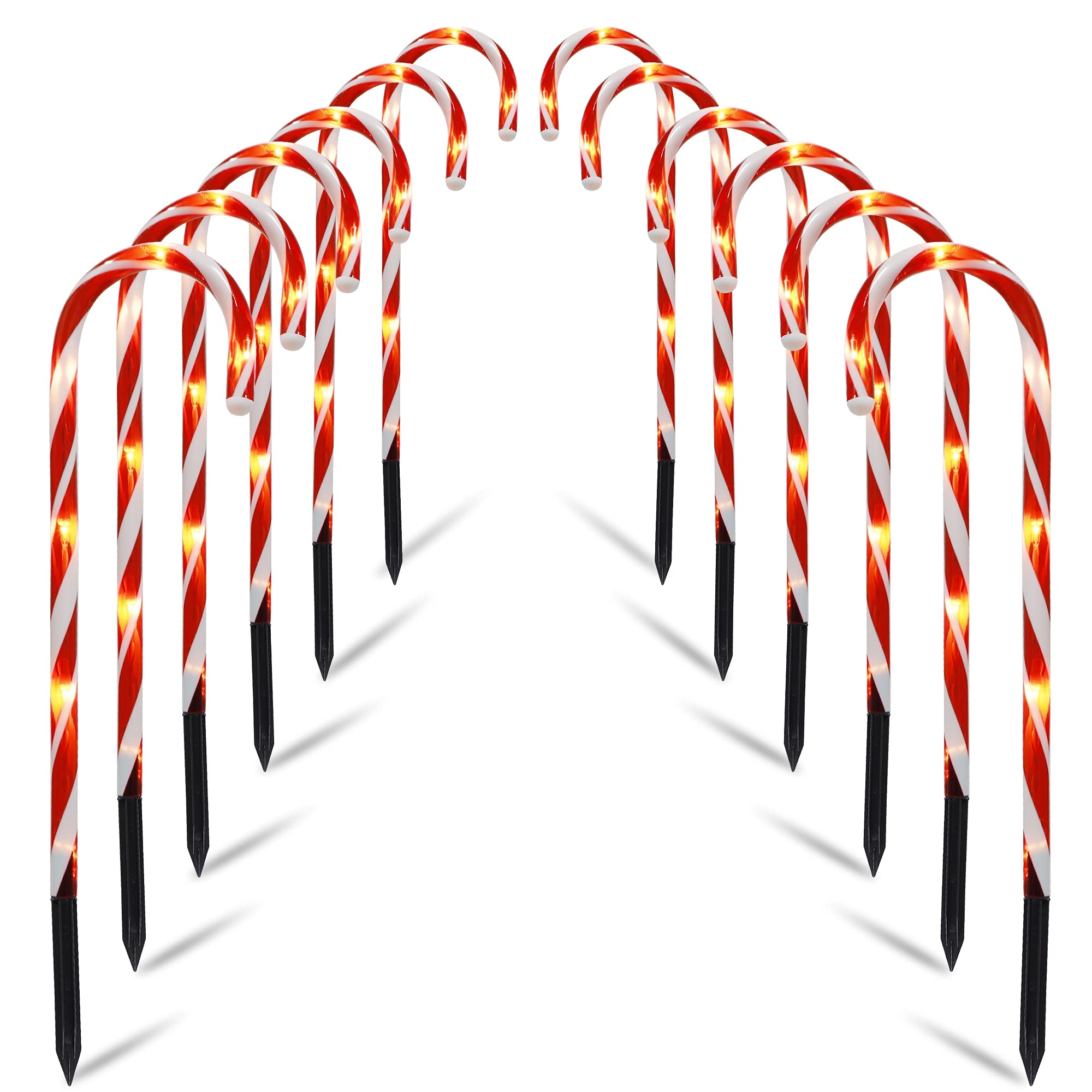Biswing 12-Pack Christmas Outdoor Candy Cane Pathway Lights - 72 Warm White LED Connectable Holiday Decorations for Walkway, Patio & Garden - Perfect for Indoor/Outdoor Christmas, New Year & Winter Decor