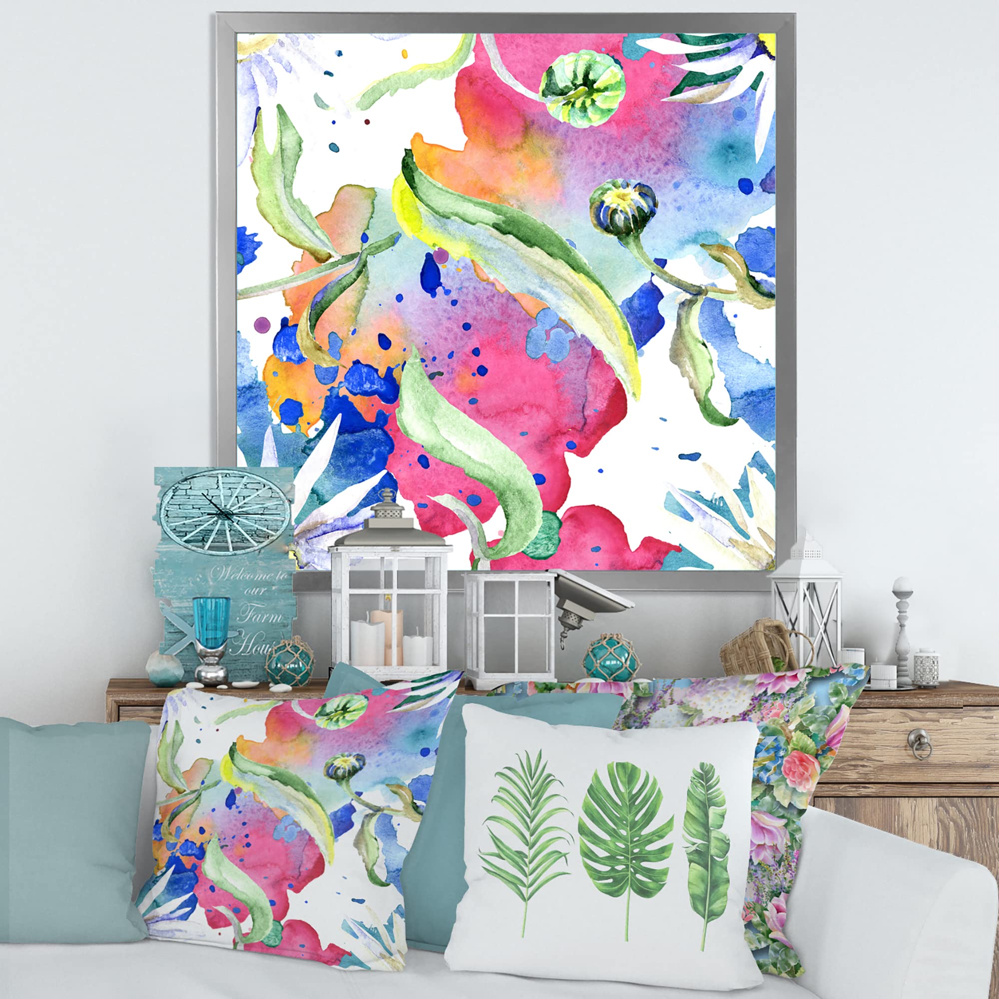 DesignQ Iridescent Daisy Flowers Framed Wall Art - Vibrant Home Decor for Living Room, Bedroom & Office