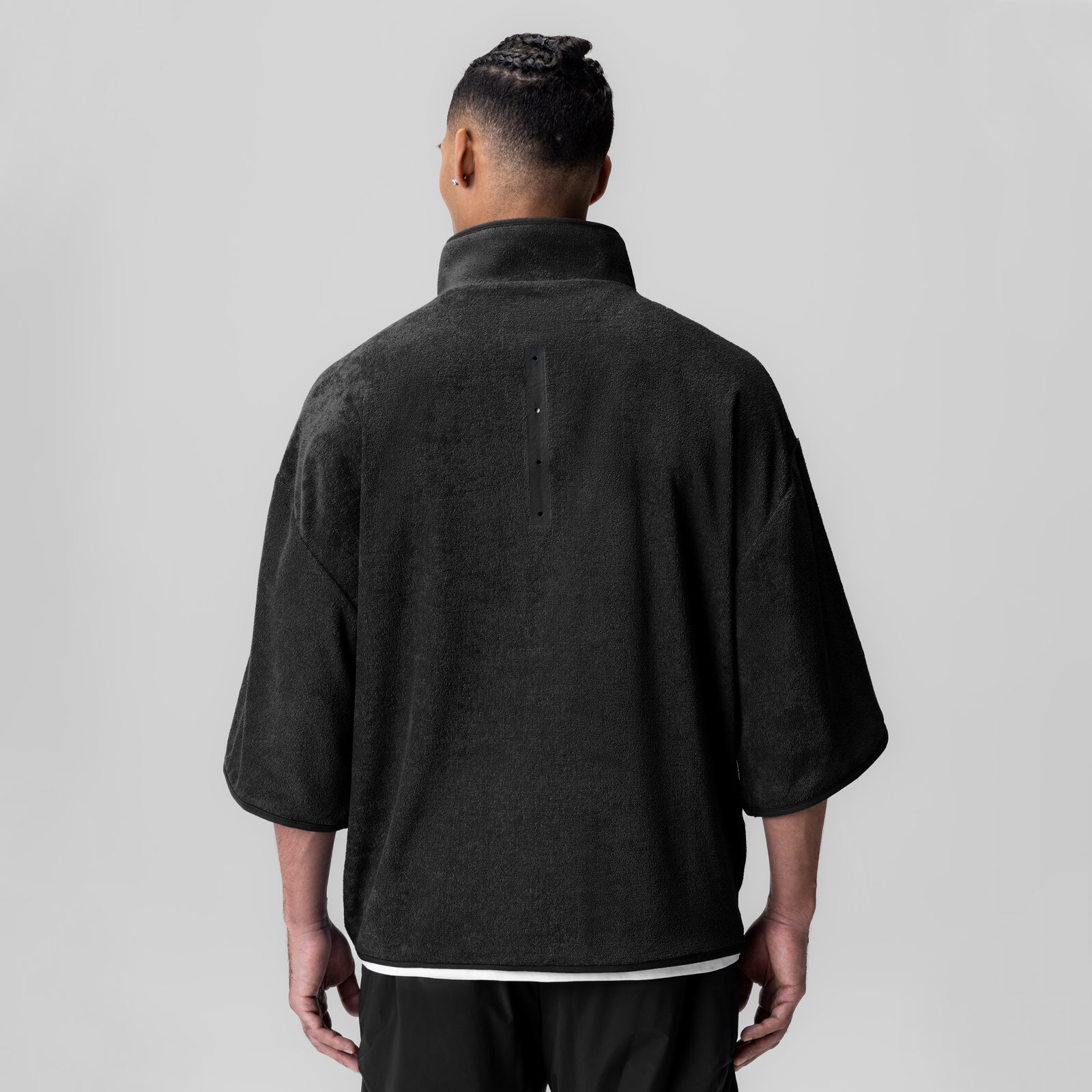 1057. Terry Cloth Quarter Zip Oversized T-Shirt for Men & Women - Soft & Comfortable Black Pullover - Perfect for Lounge, Gym & Casual Wear