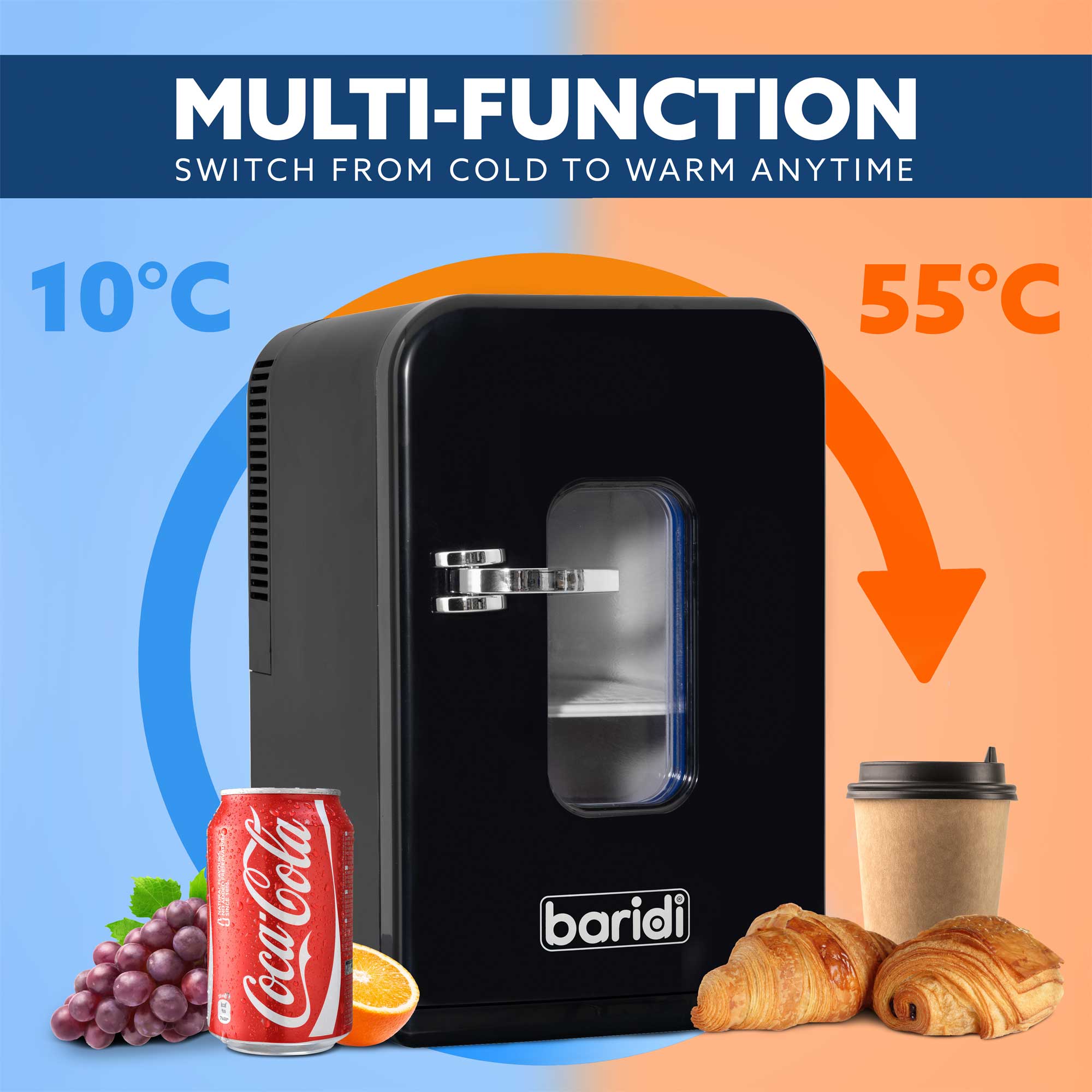 Baridi 15L Mini Fridge Cooler - 12V/230V Portable Compact Refrigerator for Skincare, Makeup, Cars, Bedrooms, Dorms & Camping - Energy Efficient Black Mini Fridge (Model DH95) - Perfect for Travel, Office & Small Spaces