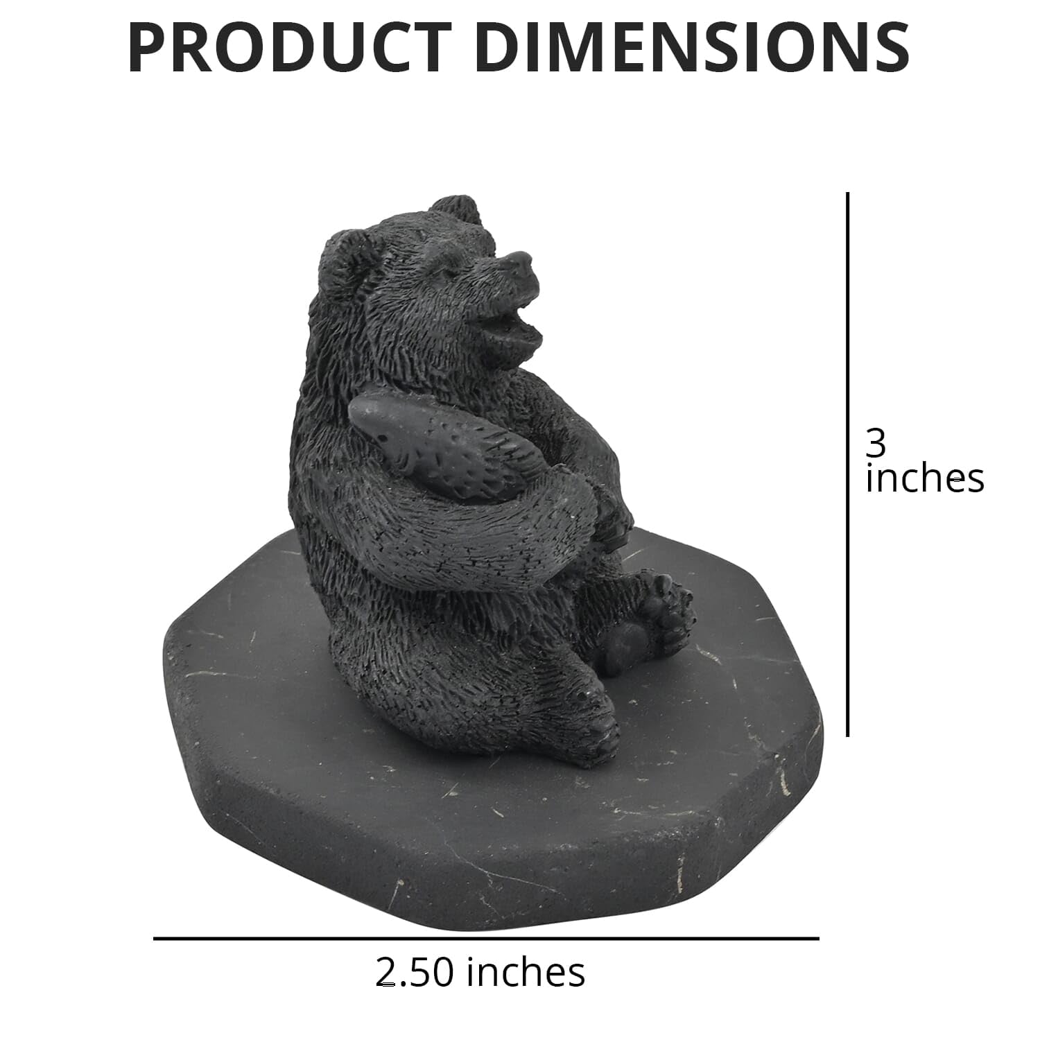 Authentic Shungite Bear with Fish Figurine - Handcrafted Home Decor, Living Room & Office Decoration | Spiritual Healing Stone for Positive Energy & Feng Shui