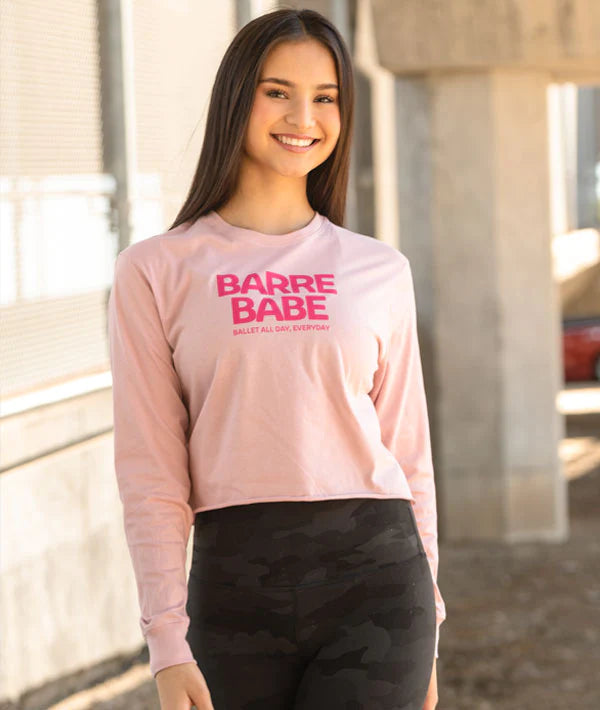 Barre Babe Long Sleeve Crop Top - Women's Workout Shirt for Yoga, Pilates & Barre Class | Moisture-Wicking & Comfortable Fitness Apparel