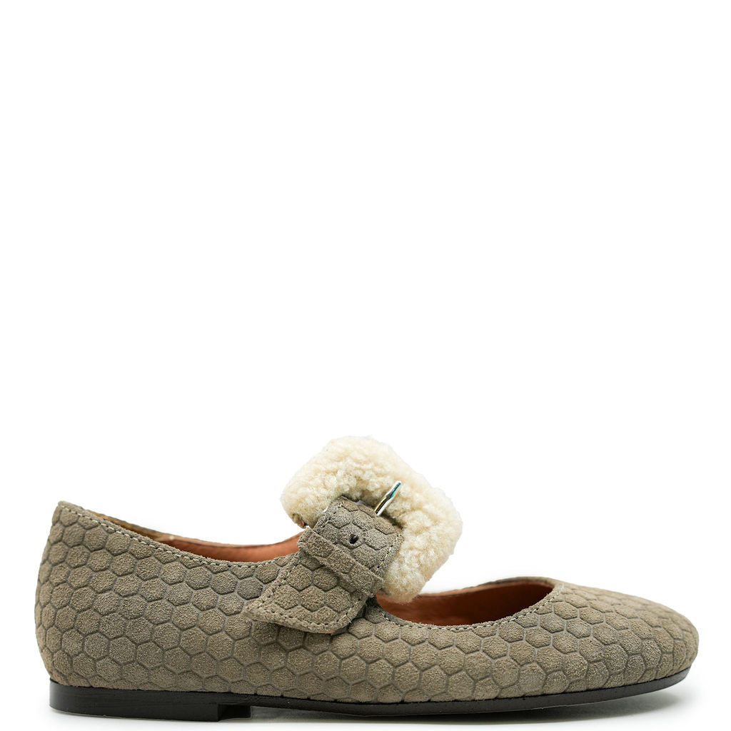 Taupe Printed Buckle Mary Jane Shoes for Women - Comfortable & Stylish Flats for Work, Casual & Dressy Occasions
