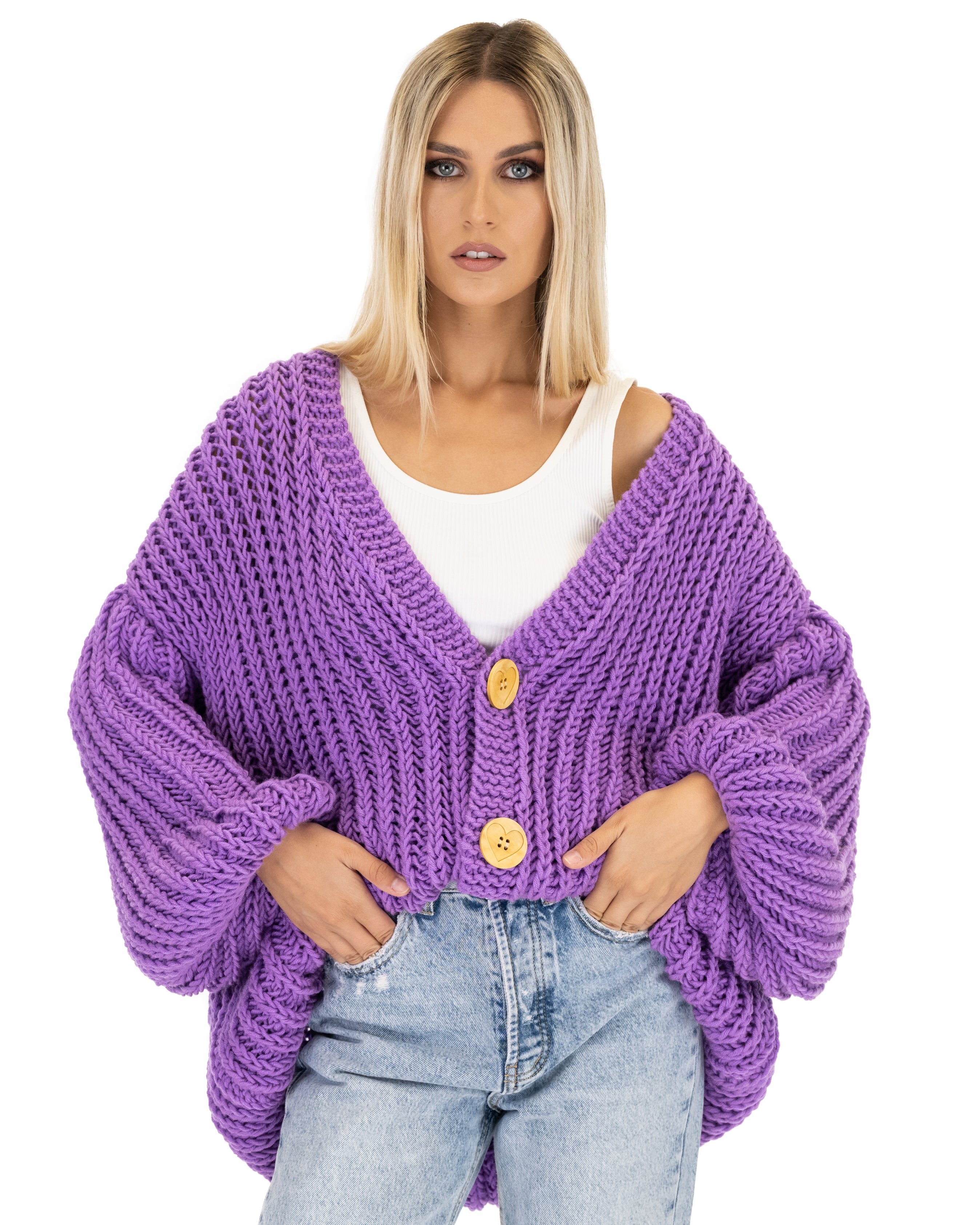 Premium Merino Wool Balloon Cardigan for Women - Soft & Cozy Oversized Knit Sweater - Perfect for Fall, Winter & Casual Outfits