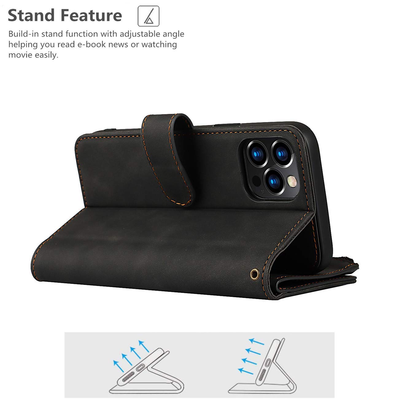 Premium PU Leather iPhone 12/12 Pro Wallet Case with Card Holder & Magnetic Clasp - 2-in-1 Shockproof Flip Cover with Detachable Wrist Strap & Zipper Pocket (Black) - Perfect for Everyday Use, Travel & Hands-Free Convenience