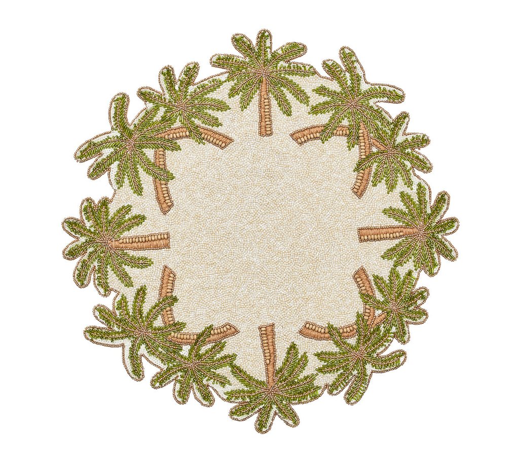 Oasis Placemat Set of 2 - Elegant Ivory, Green & Gold Table Mats for Dining, Kitchen Decor, and Party Settings