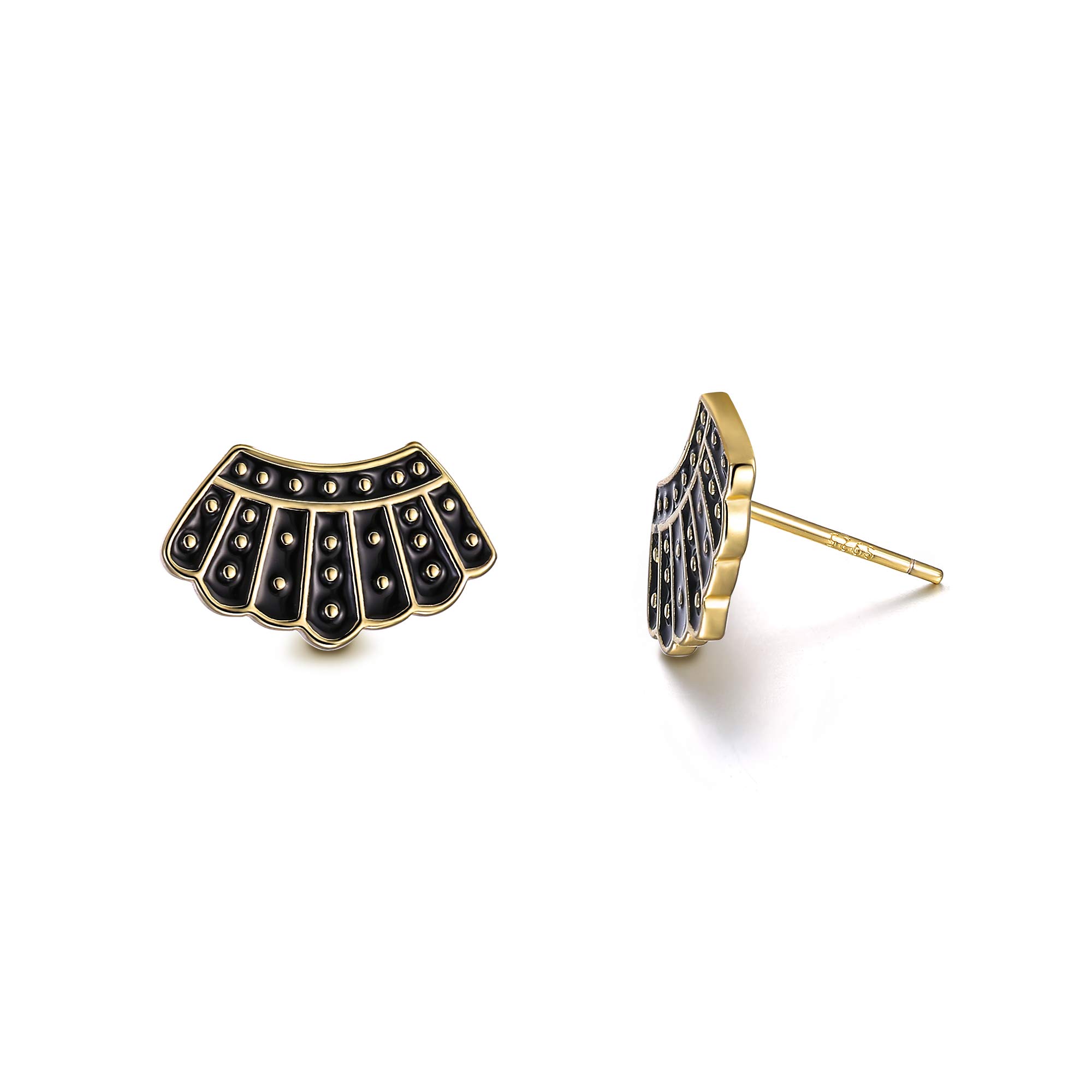 EVER FAITH RBG Dissent Collar Earrings - 925 Sterling Silver Stud Jewelry for Women - Supreme Court Justice Ruth Bader Ginsburg Inspired Jewelry - Perfect Gift for RBG Fans - Black & Gold-Tone - Wear to Court, Work or Special Occasions