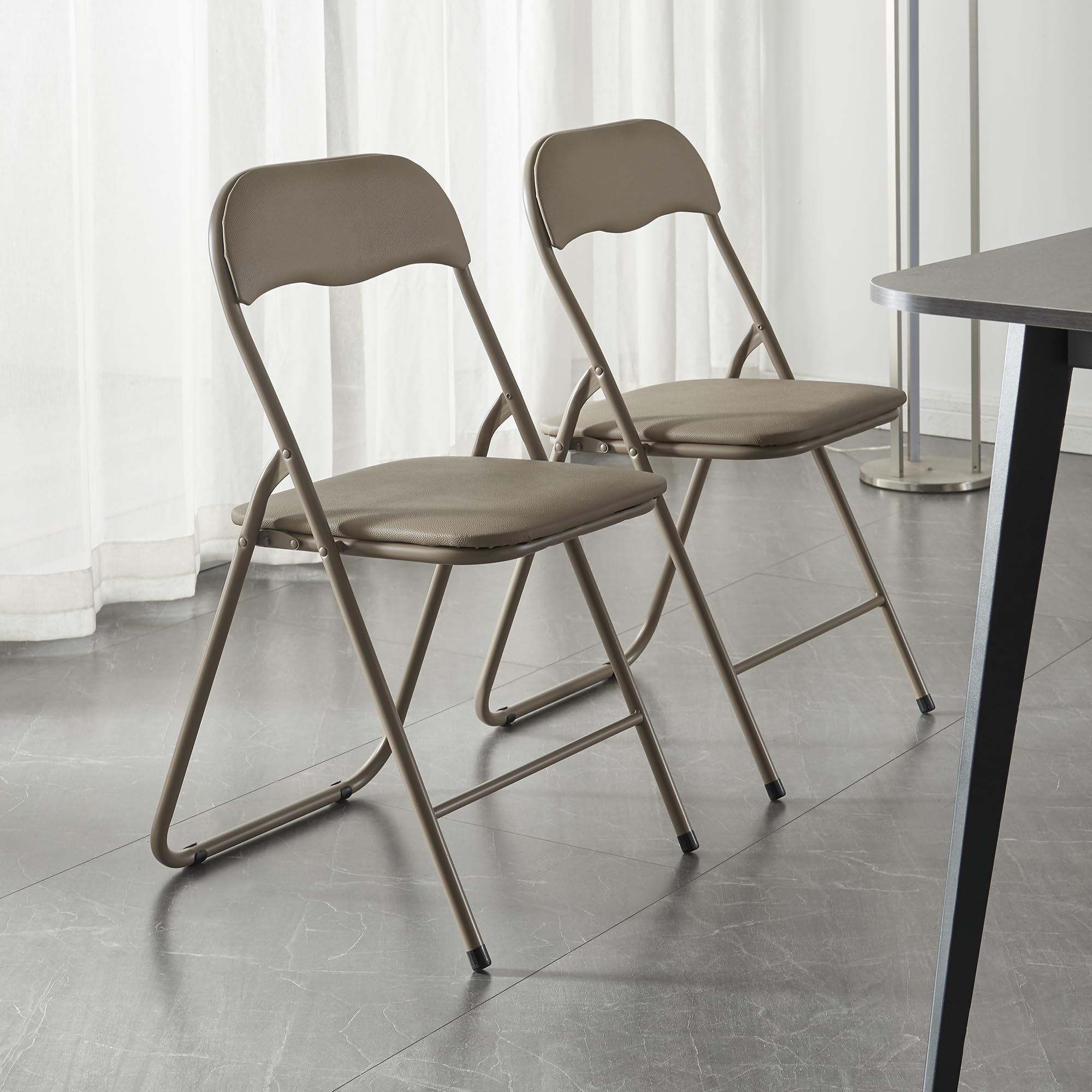 Panana Folding Chairs with Padded Seat & Back Support - Heavy Duty Metal Frame Indoor Outdoor Chairs for Home, Office, Patio, Camping & Events (Khaki, 4 Pack) - Perfect for Parties, BBQs & Extra Seating