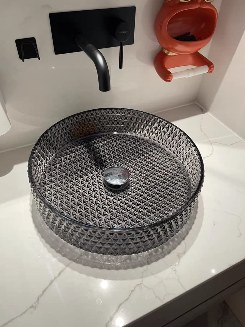 Lovedima Black Glass Vessel Sink - Modern Above Counter Bathroom Vanity Wash Basin for Contemporary Home Decor | Perfect for Master Bath, Powder Room, and Guest Bathroom Renovations