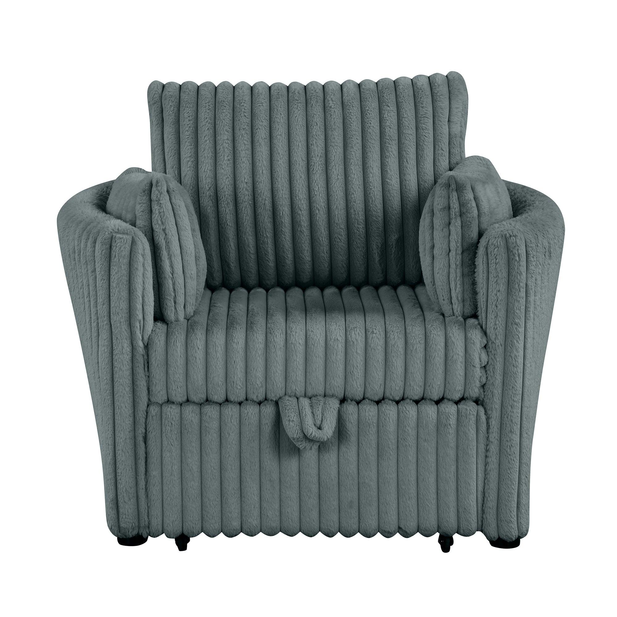 Dark Gray Faux Fur Oversized Convertible Sleeper Sectional Sofa with USB Charging Ports - 3-in-1 Couch, Daybed & Pull-Out Chair with 2 Pillows - Modern Living Room Furniture for Small Spaces, Apartments & Home Theater Lounging