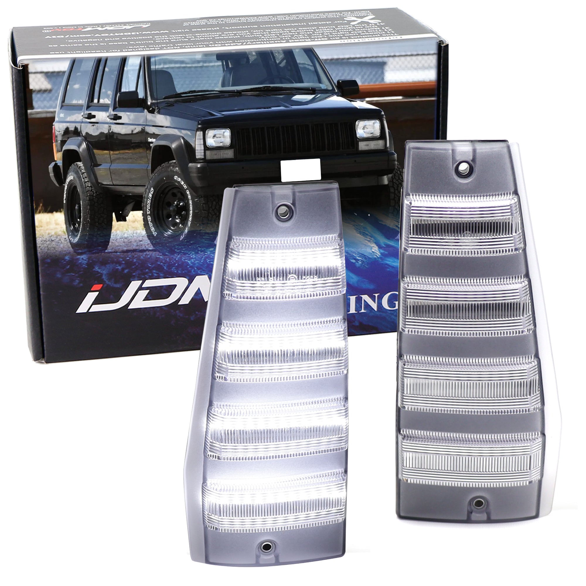 Clear Lens White Full LED Front Vertical Side Markers for 1984-1996 Jeep Cherokee XJ - Enhanced Visibility & Off-Road Safety Lighting for Night Driving & Trail Adventures