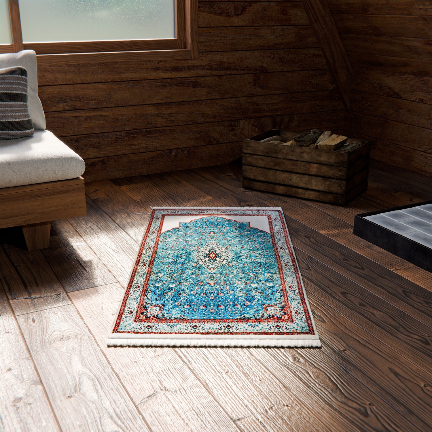 Premium Turquoise & Red Floral Prayer Carpet - Soft Non-Slip Muslim Prayer Mat for Home, Mosque & Travel - Islamic Prayer Rug with Beautiful Traditional Design