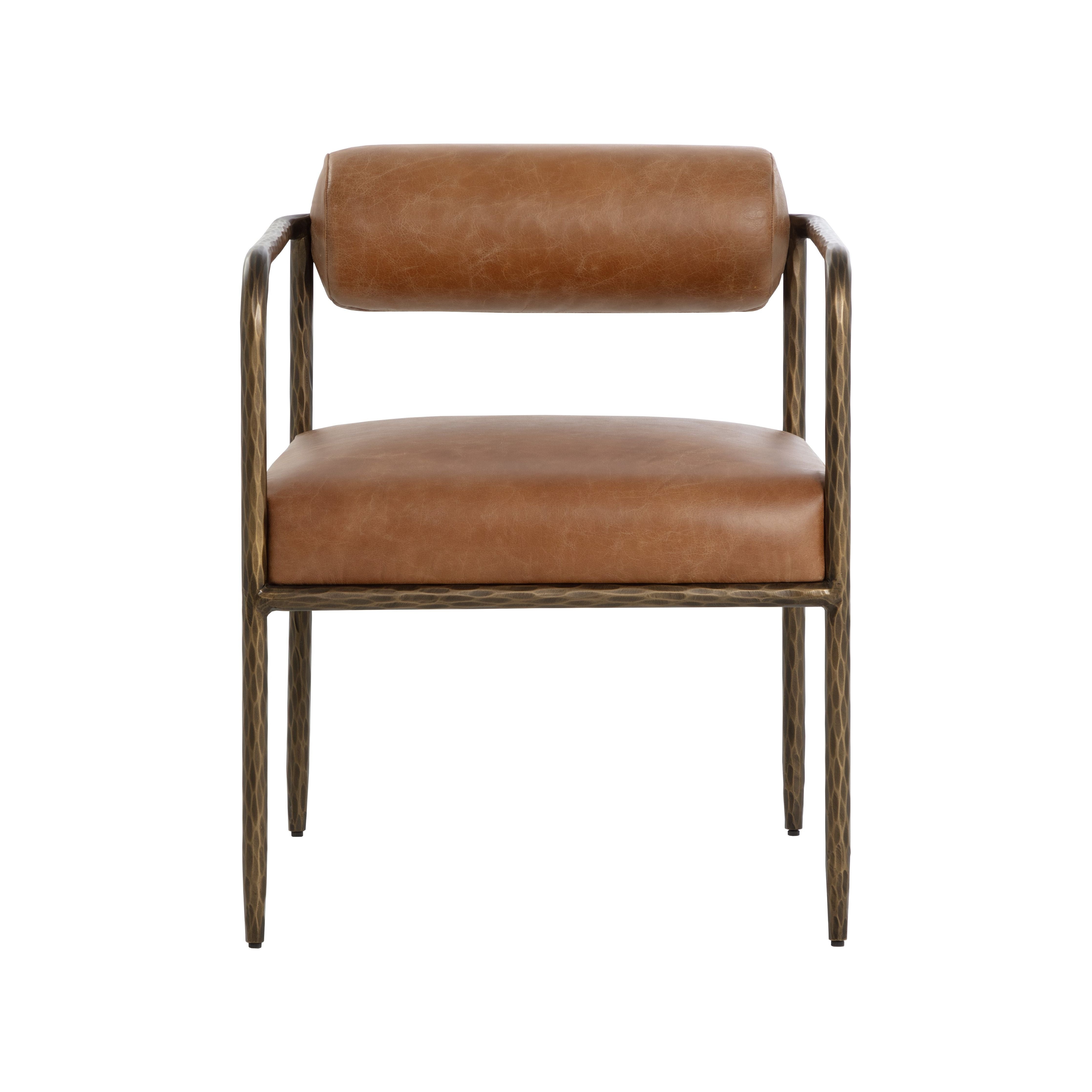 Premium Ajani Dining Armchair - Genuine Tan Leather Upholstery - Modern Comfortable Dining Chair for Home & Restaurant Use