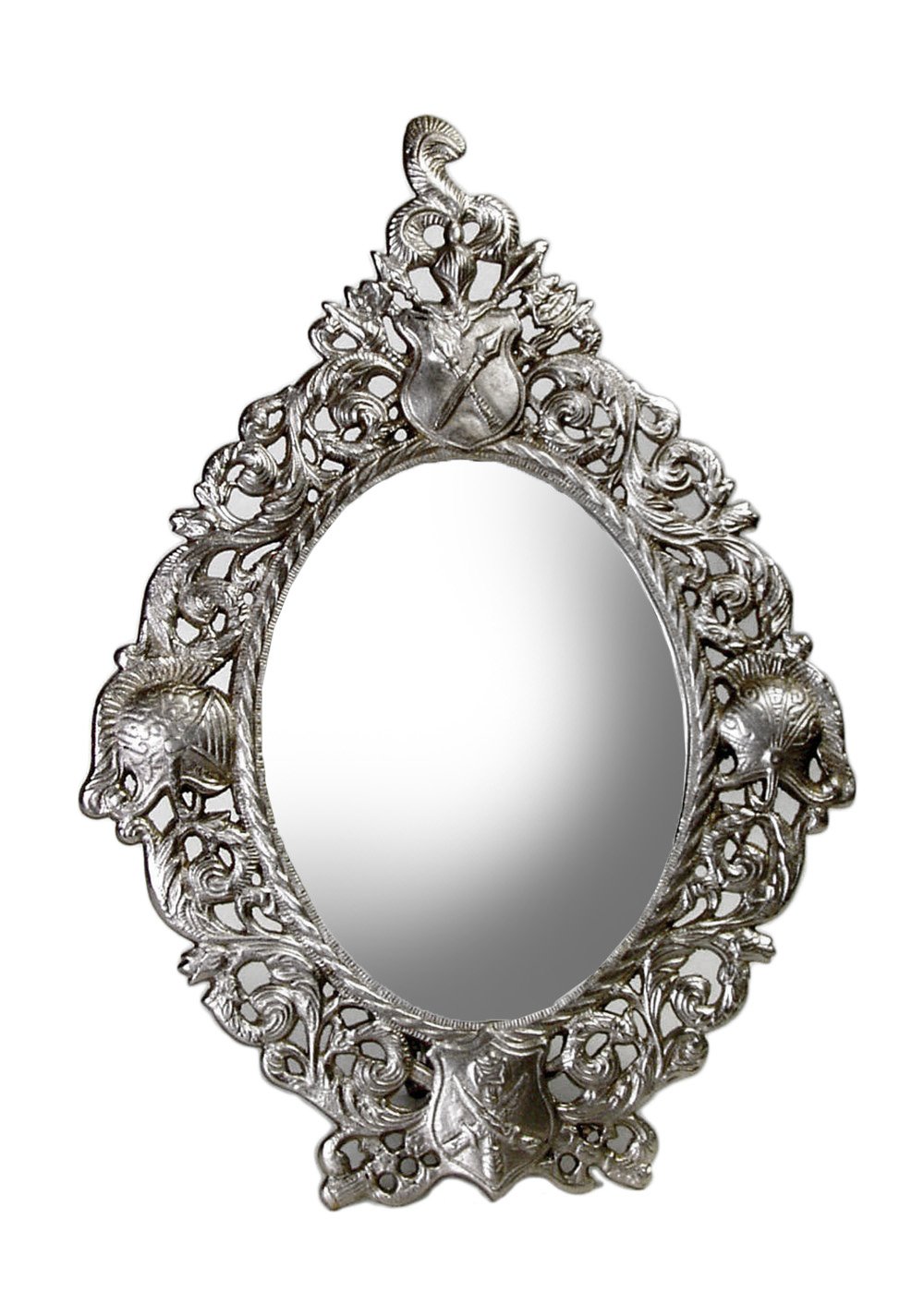 16 Inch Pewter Finish Shield Design Table Top Mirror - Elegant Vintage Vanity Mirror for Home Decor, Makeup, and Dressing Room