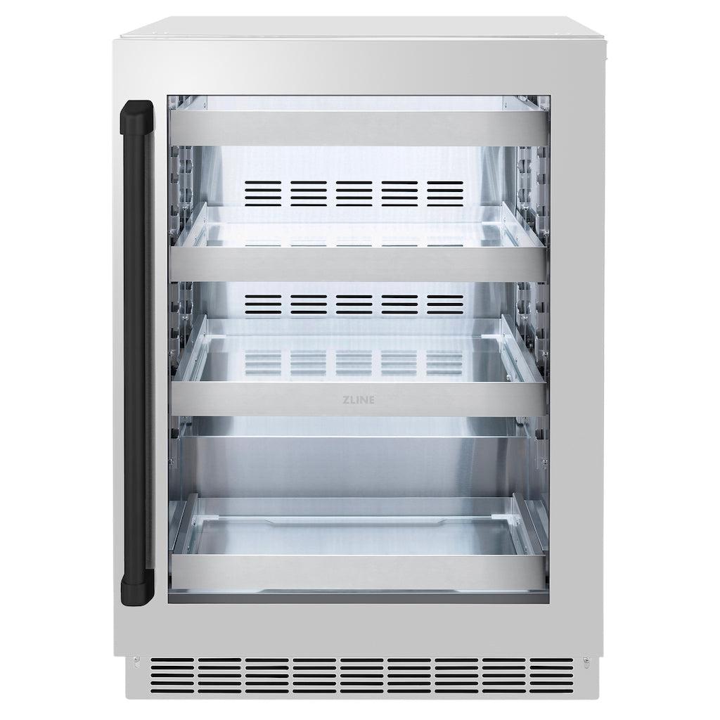 ZLINE Autograph Edition 24 Inch Touchstone 151 Can Beverage Refrigerator - Stainless Steel Glass Door & Matte Black Handle - Compact Drink Cooler for Home Bar, Office, or Man Cave (RBSOZ GS 24 MB)