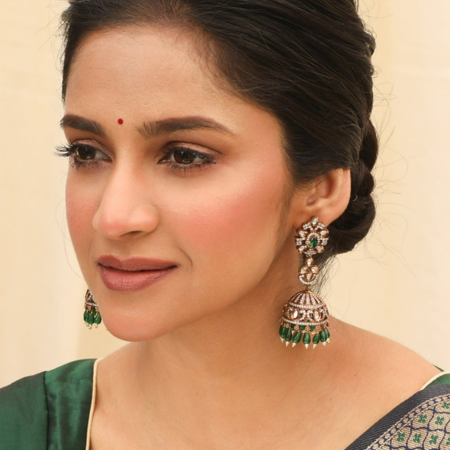 CZ Stone Jhumka Earrings for Women - Elegant Indian Traditional Jewelry for Parties, Weddings & Festive Occasions