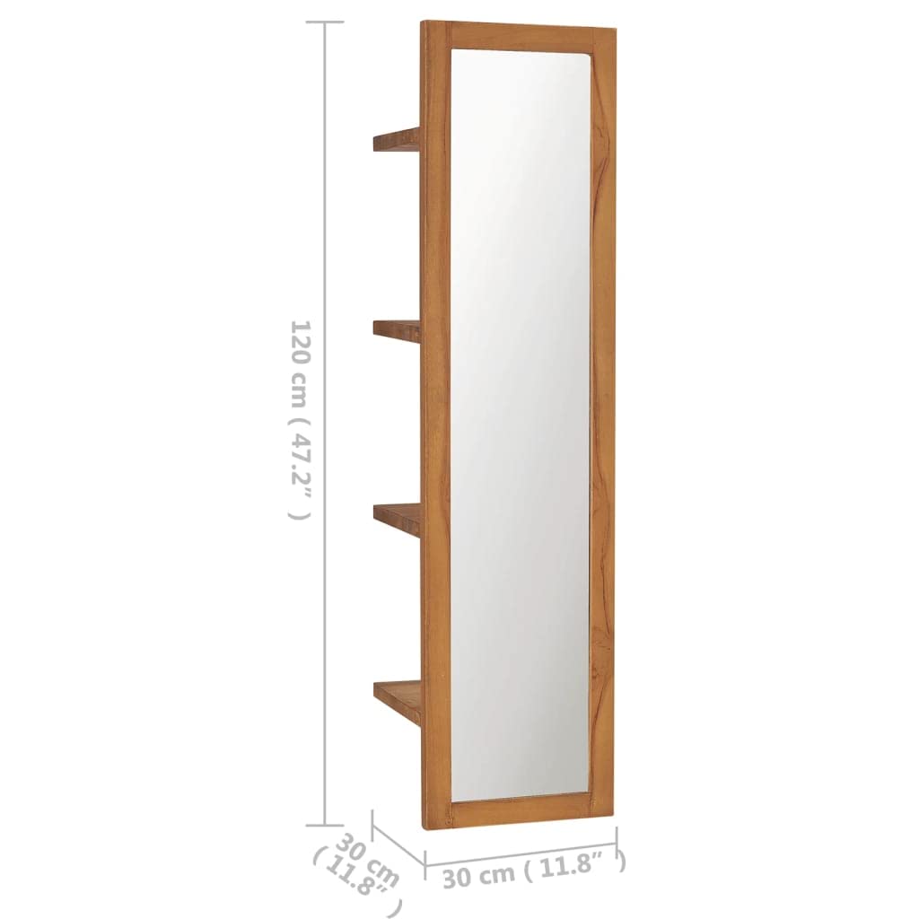 Teak Wood Vanity Mirror with Shelves - Bathroom & Bedroom Decor for Home