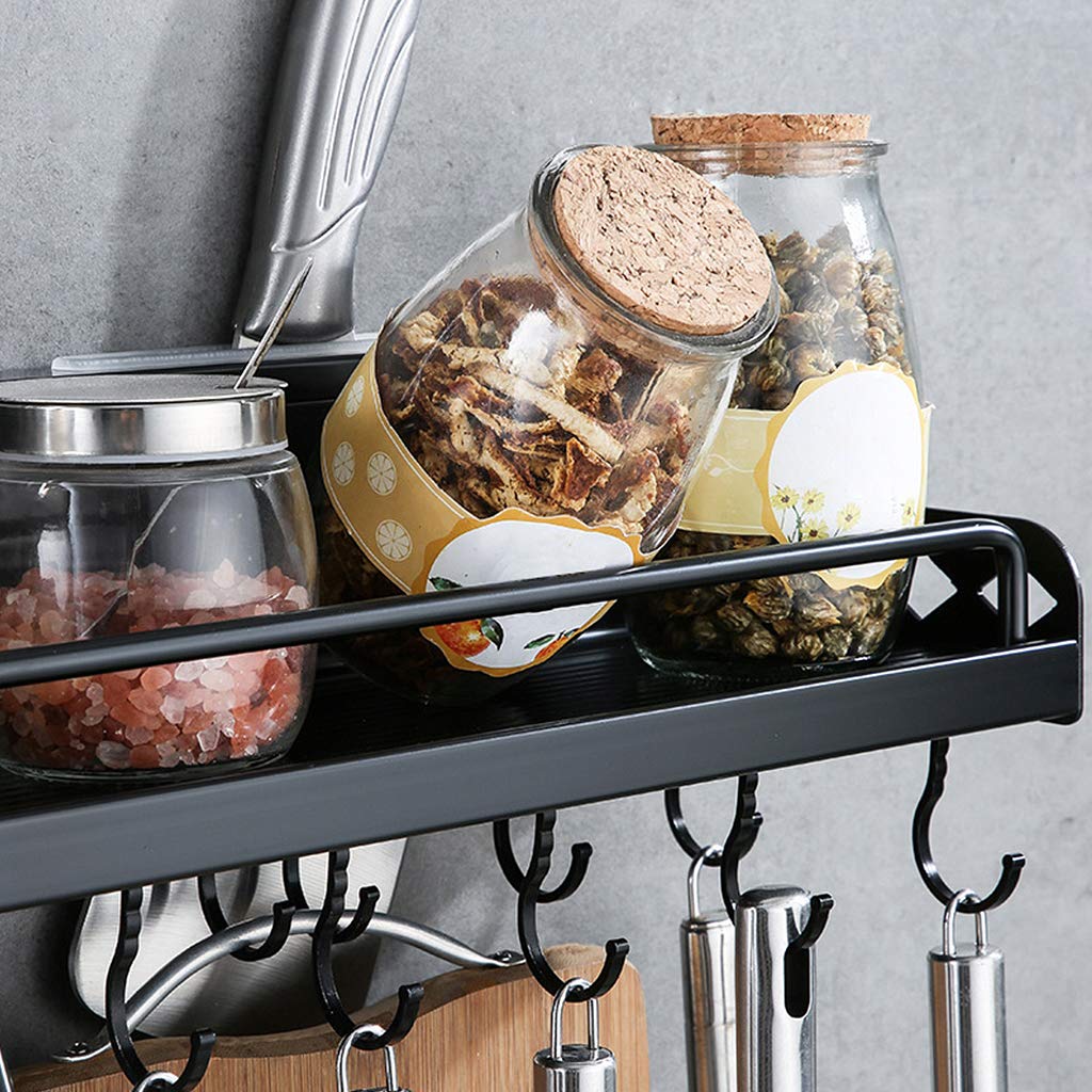 Multifunctional Wall Mounted Kitchen Organizer - Pot Lid Rack, Utensil Holder with 10 Hooks & Bottle Storage, Matte Black - Perfect for Small Kitchens, Apartment Cooking & Space Saving Solutions