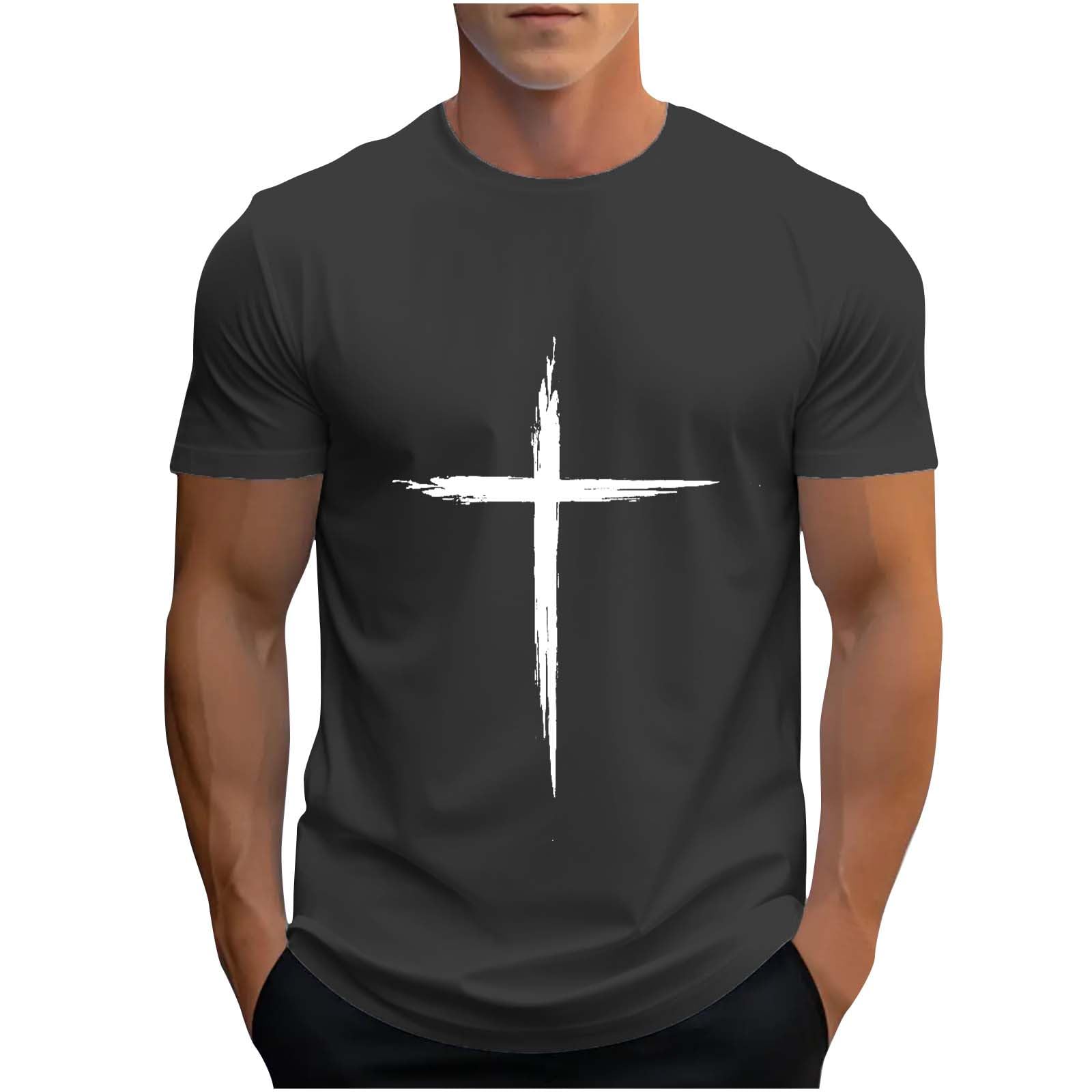 Zeiyignr Men's Jesus Cross Faith T-Shirt - Christian Religious Graphic Tee for Casual Wear & Workout - Short Sleeve Crewneck Shirt for Church, Daily Outfits & Gym