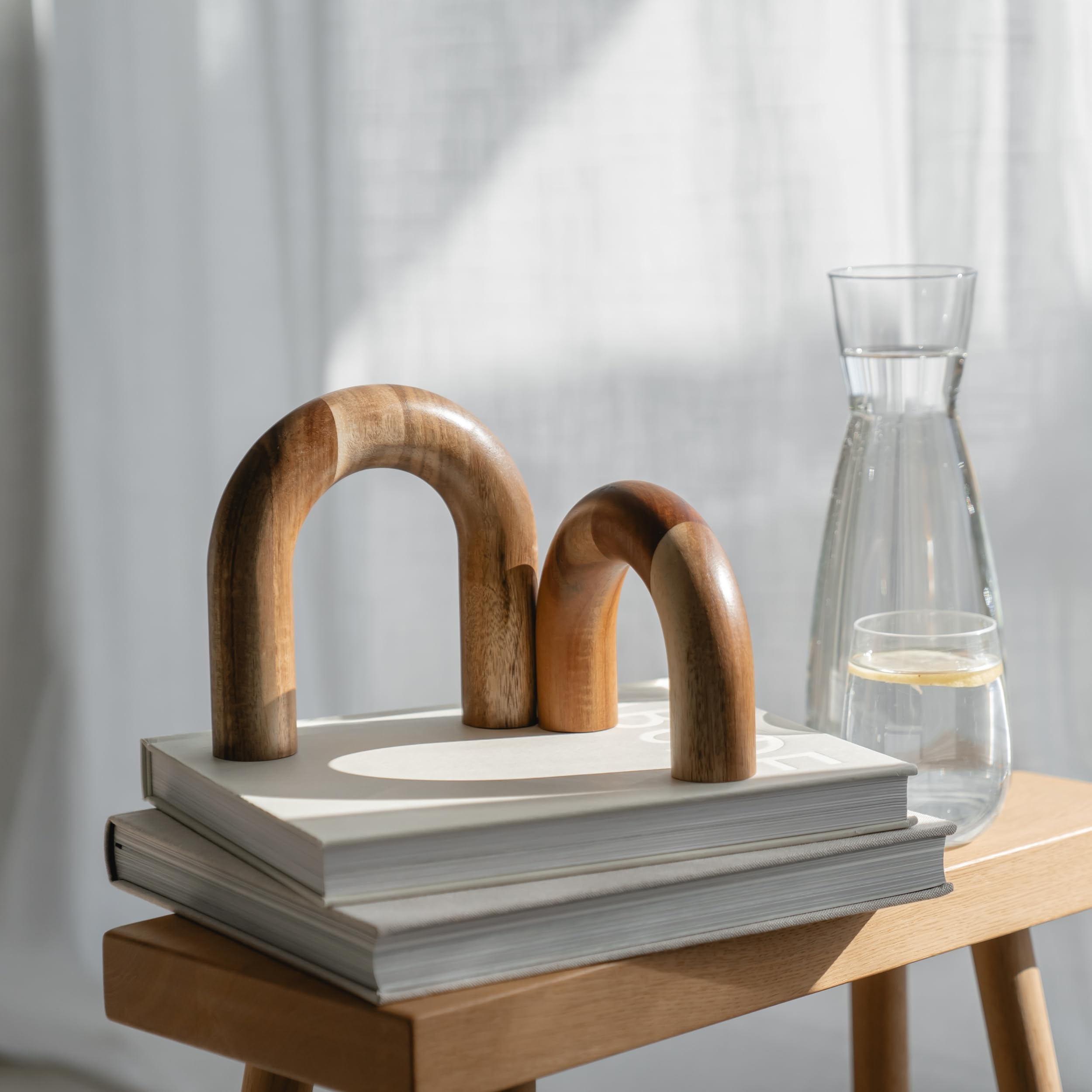 Modern Wood Arch Bookshelf Decor - Stylish Shelf & Coffee Table Accents for Entryway, Living Room & Desk | Minimalist Home Decor Ideas for Aesthetic Spaces