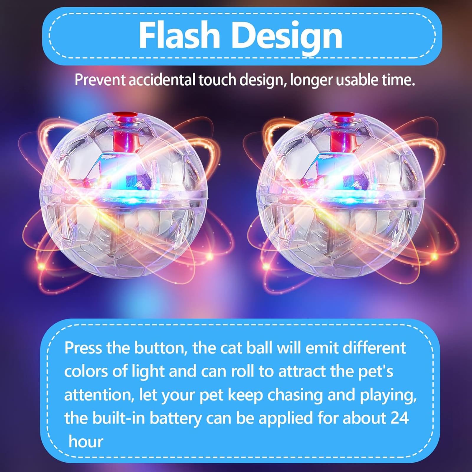 2 Pack LED Ghost Hunting Cat Balls - Motion Activated Glowing Interactive Pet Toys for Cats & Dogs (Clear) - Perfect for Night Play & Halloween Fun