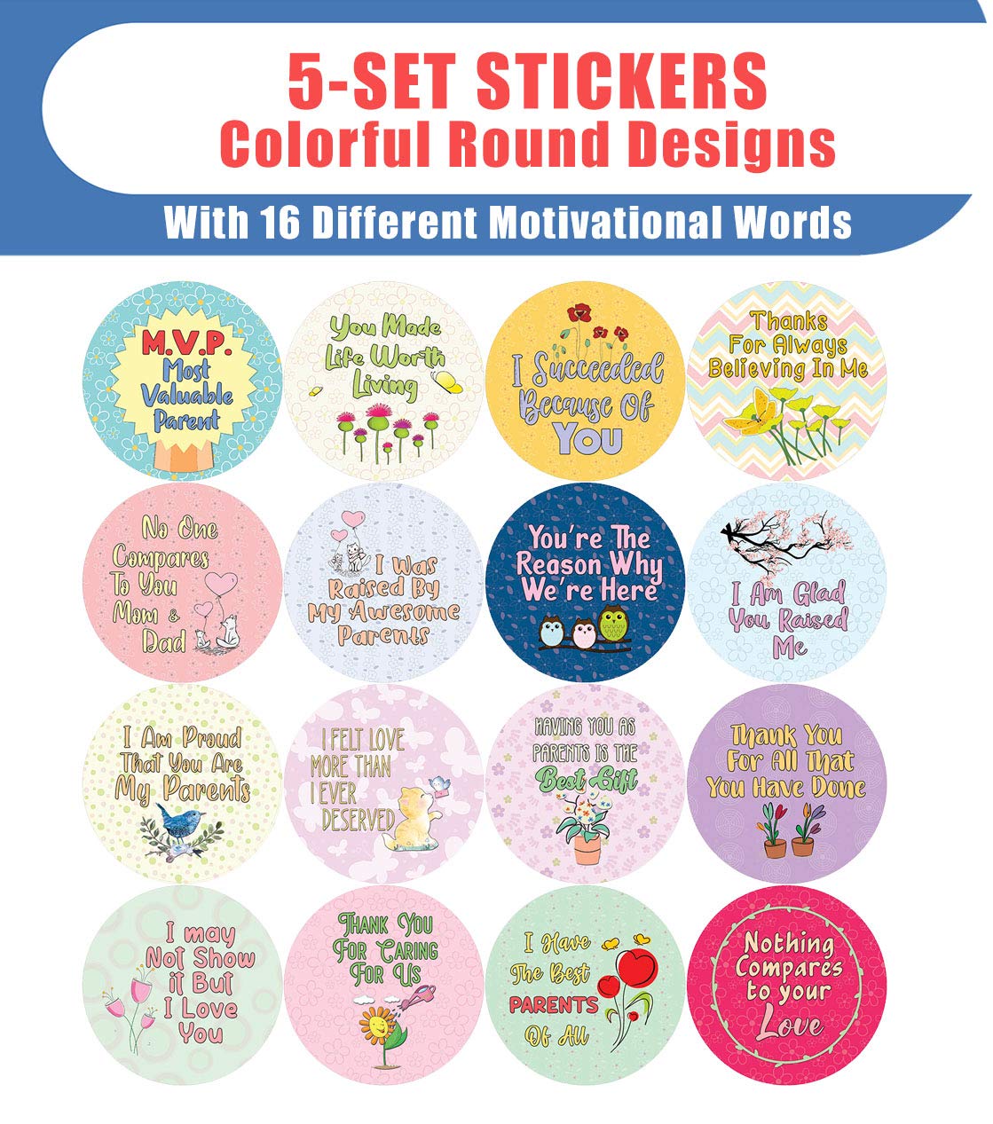Creanoso Premium Parents Appreciation Stickers (5-Sheet Pack) - High Quality Thank You Stickers for Kids, Teens & Adults - Perfect for Stocking Stuffers, Corporate Gifts, Party Favors & Teacher Appreciation - Great for Scrapbooking, DIY Projects & Personalizing Gifts